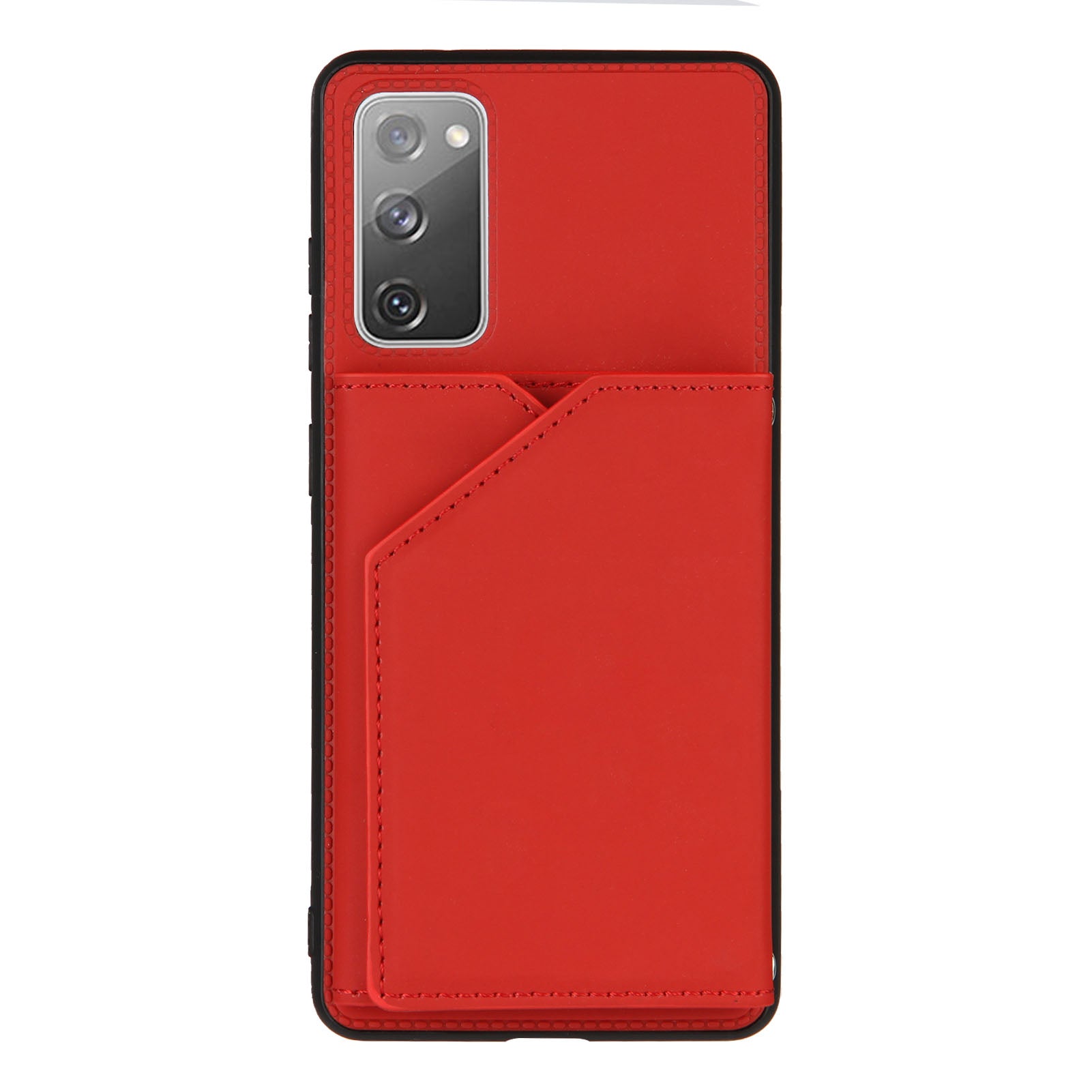 Stand Card Holder Rubberized Leather Skin TPU Phone Shell for Samsung Galaxy S20 FE 4G/FE 5G/S20 Lite/S20 FE 2022 - Red