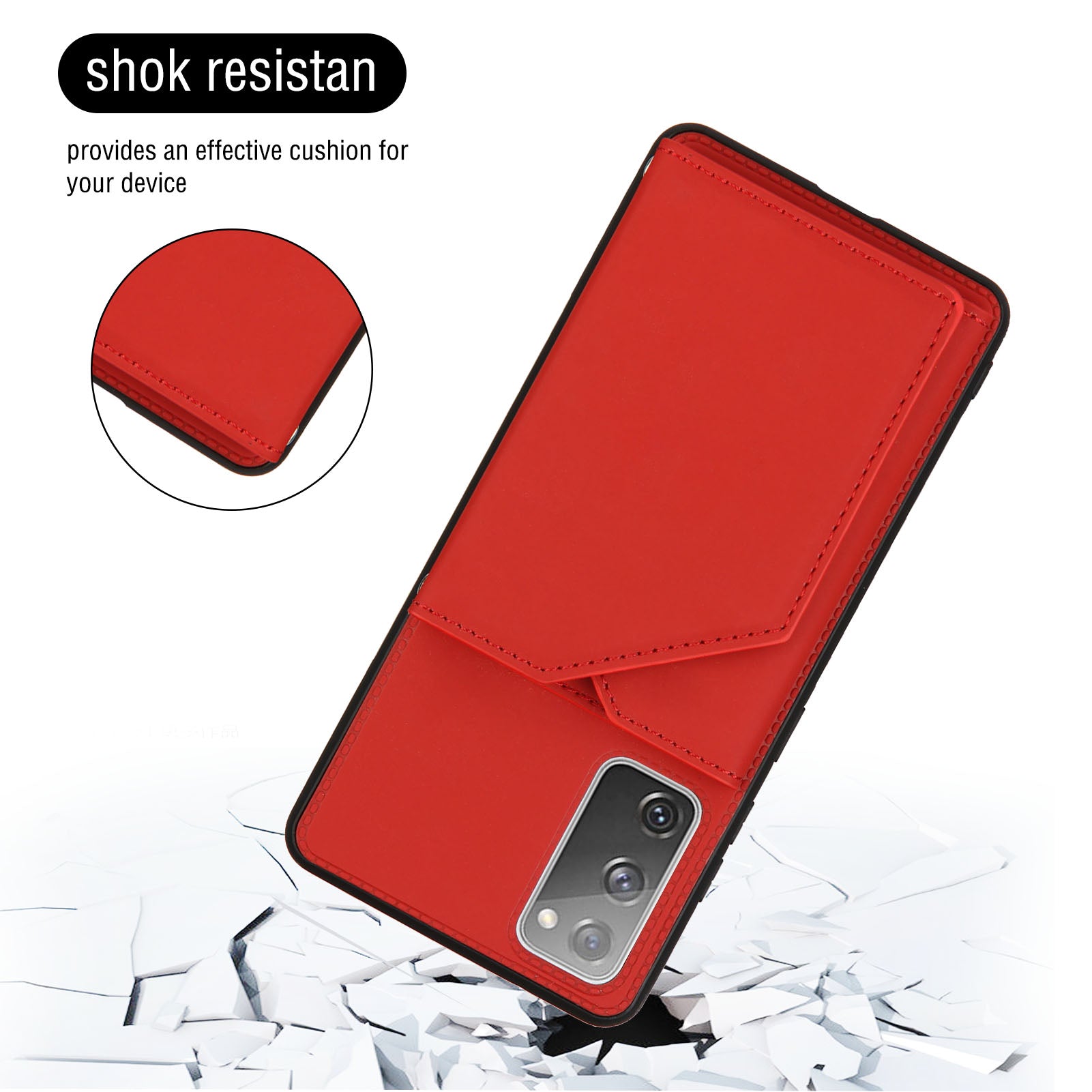 Stand Card Holder Rubberized Leather Skin TPU Phone Shell for Samsung Galaxy S20 FE 4G/FE 5G/S20 Lite/S20 FE 2022 - Red