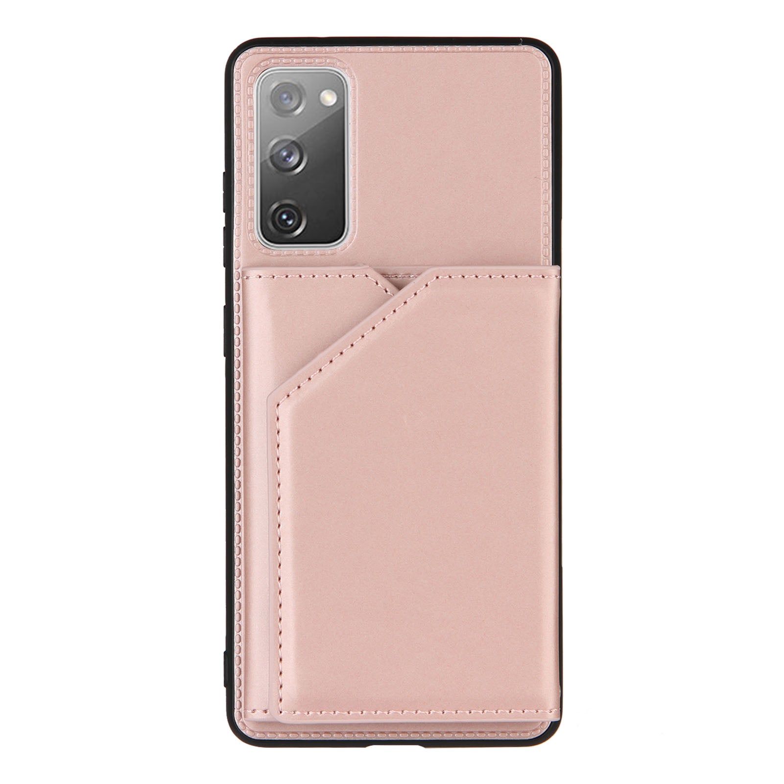 Stand Card Holder Rubberized Leather Skin TPU Phone Shell for Samsung Galaxy S20 FE 4G/FE 5G/S20 Lite/S20 FE 2022 - Rose Gold