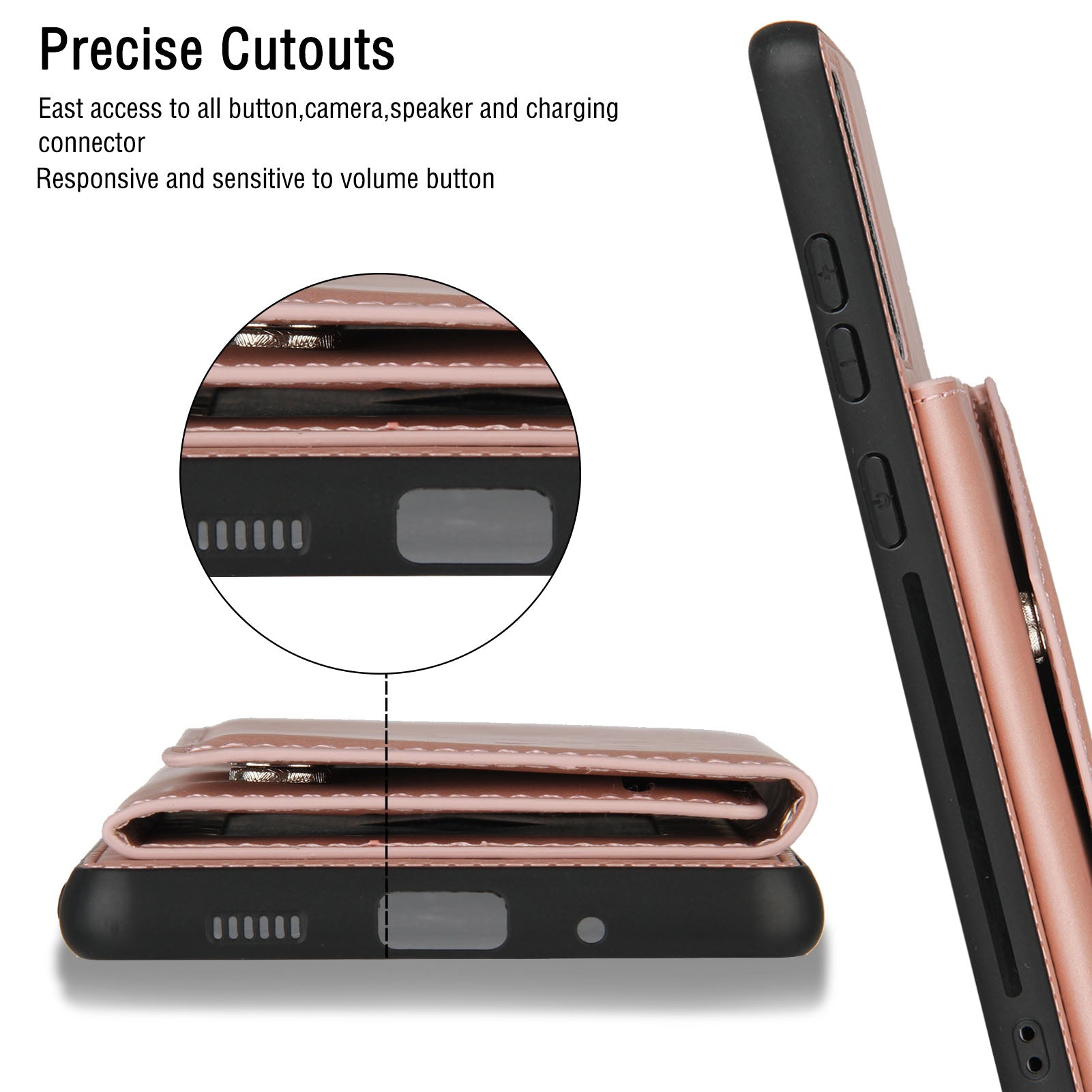 Stand Card Holder Rubberized Leather Skin TPU Phone Shell for Samsung Galaxy S20 FE 4G/FE 5G/S20 Lite/S20 FE 2022 - Rose Gold