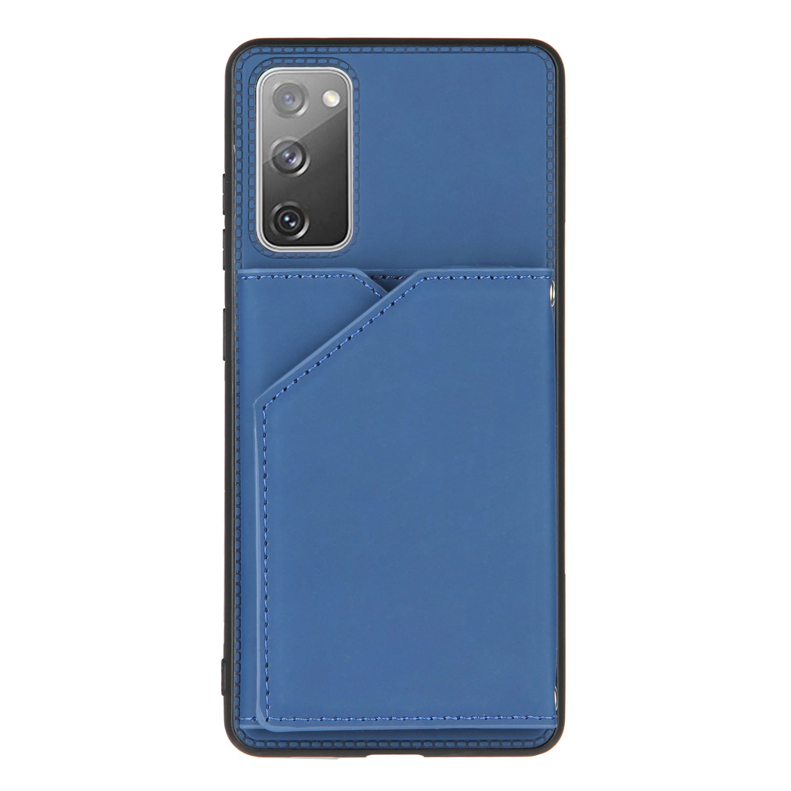 Stand Card Holder Rubberized Leather Skin TPU Phone Shell for Samsung Galaxy S20 FE 4G/FE 5G/S20 Lite/S20 FE 2022 - Blue