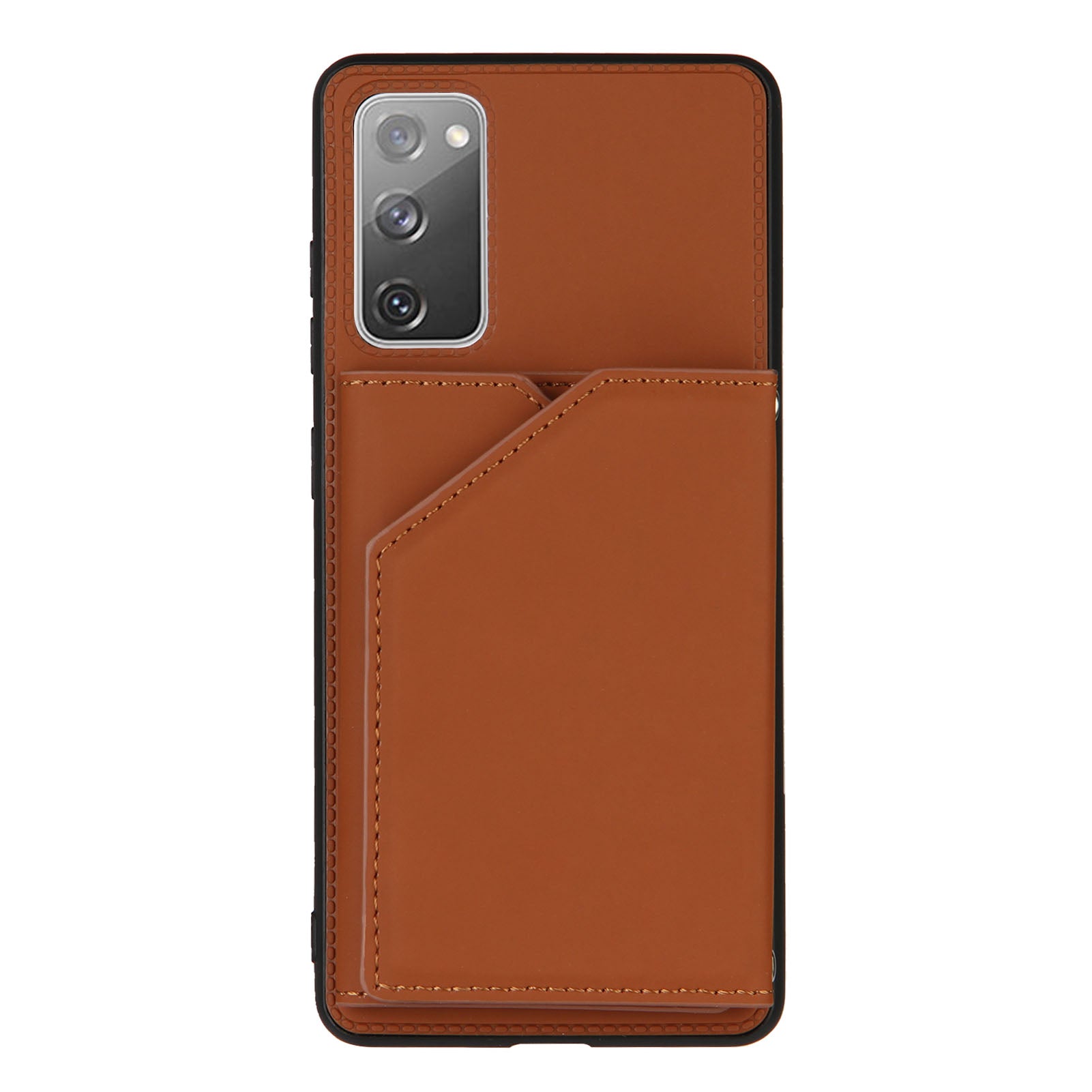 Stand Card Holder Rubberized Leather Skin TPU Phone Shell for Samsung Galaxy S20 FE 4G/FE 5G/S20 Lite/S20 FE 2022 - Brown