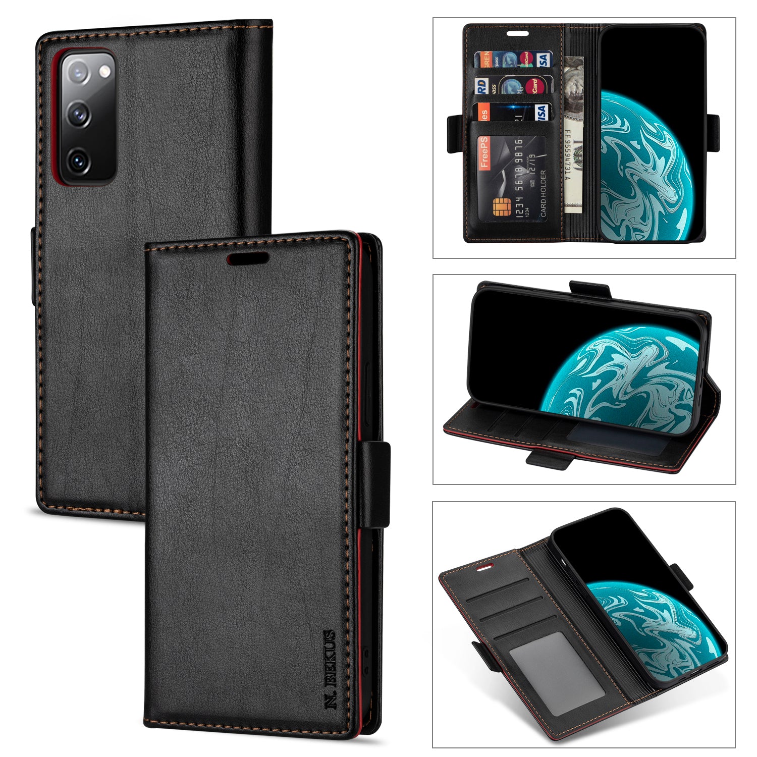 N.BEKUS PU Leather Wallet Phone Stand Case for Samsung Galaxy S20 FE/S20 Fan Edition/S20 FE 5G/S20 Fan Edition 5G - Black