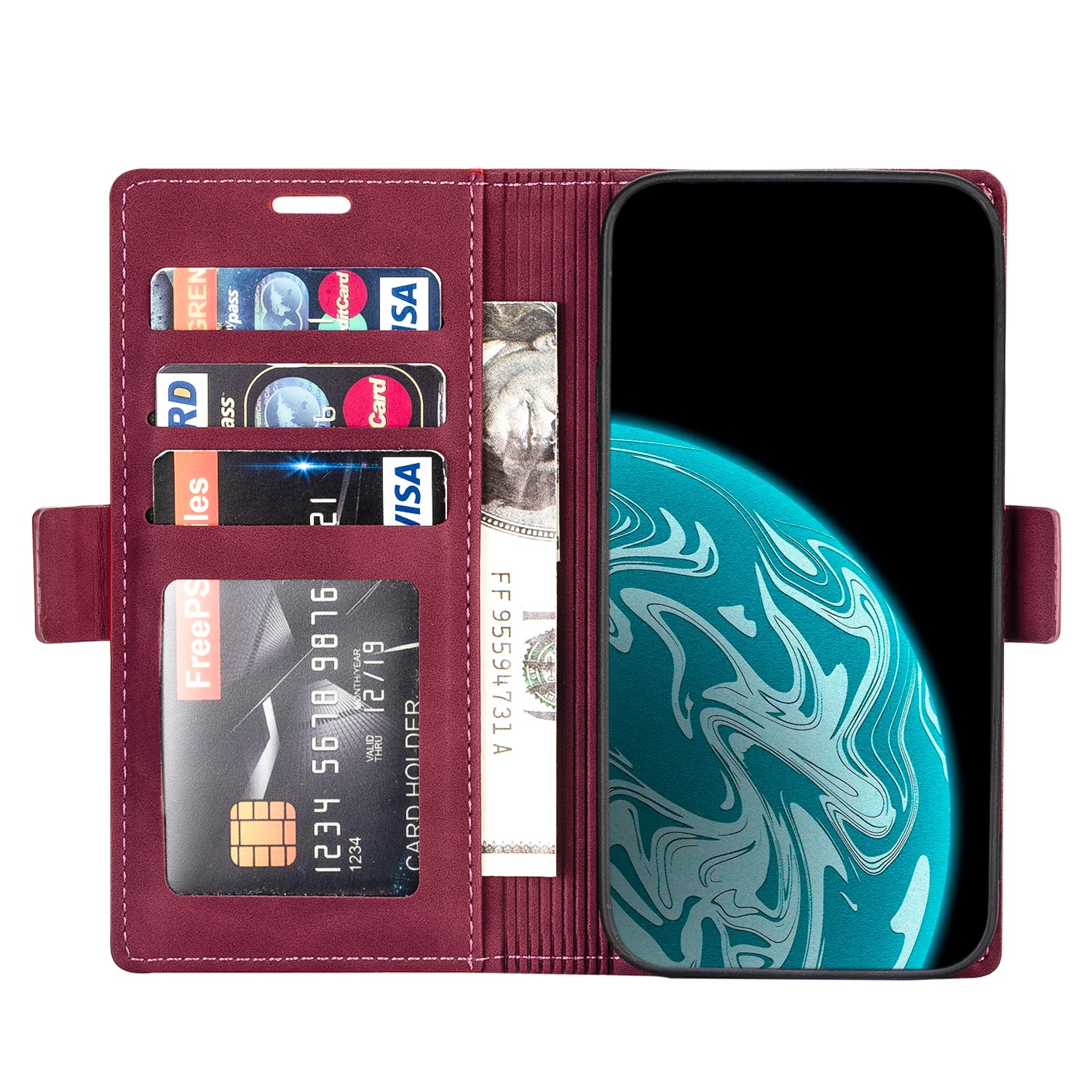 N.BEKUS PU Leather Wallet Phone Stand Case for Samsung Galaxy S20 FE/S20 Fan Edition/S20 FE 5G/S20 Fan Edition 5G - Wine Red