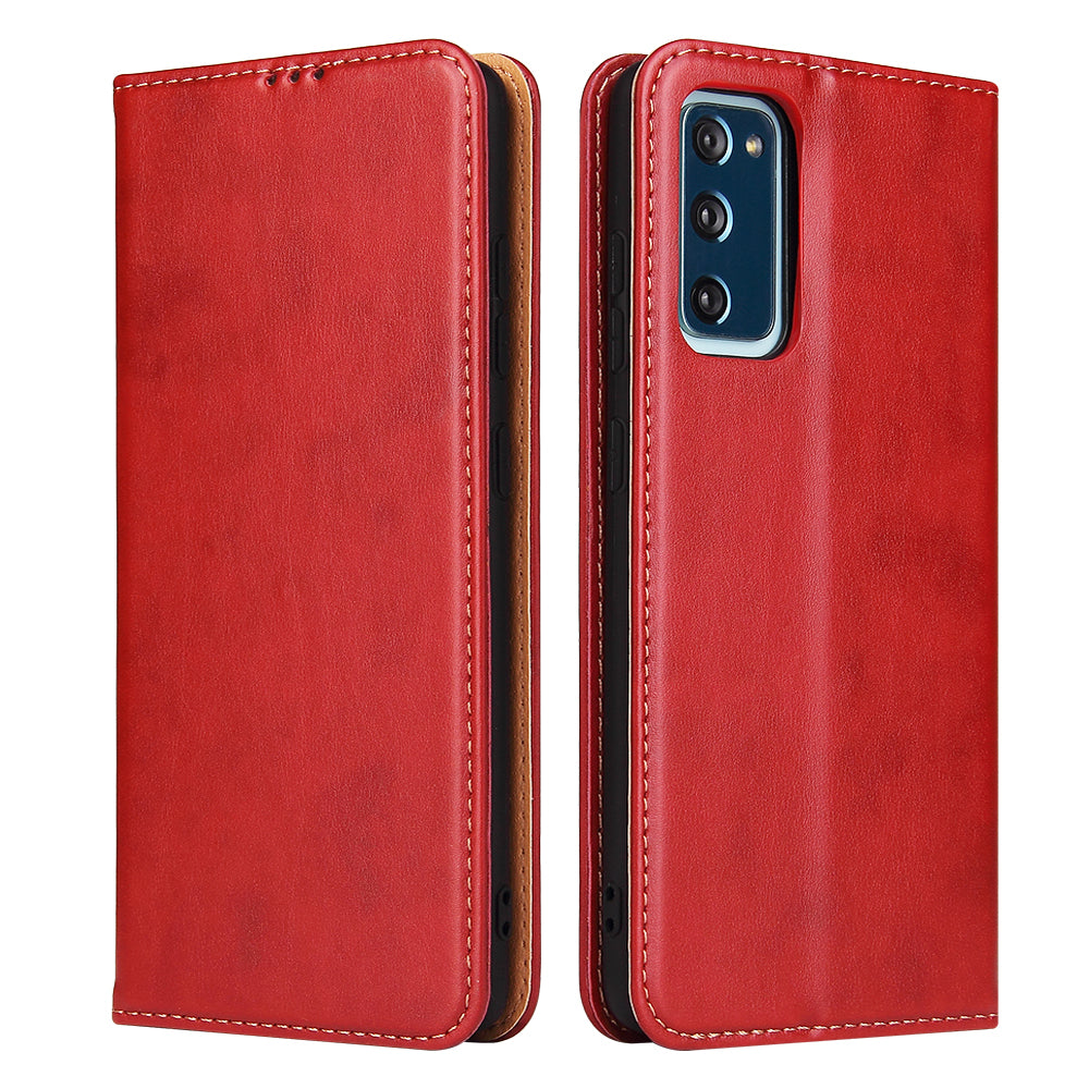 Wallet Stand PU Leather Auto-absorbed Phone Casing for Samsung Galaxy S20 FE/S20 Fan Edition/S20 FE 5G/S20 Fan Edition 5G/S20 Lite - Red