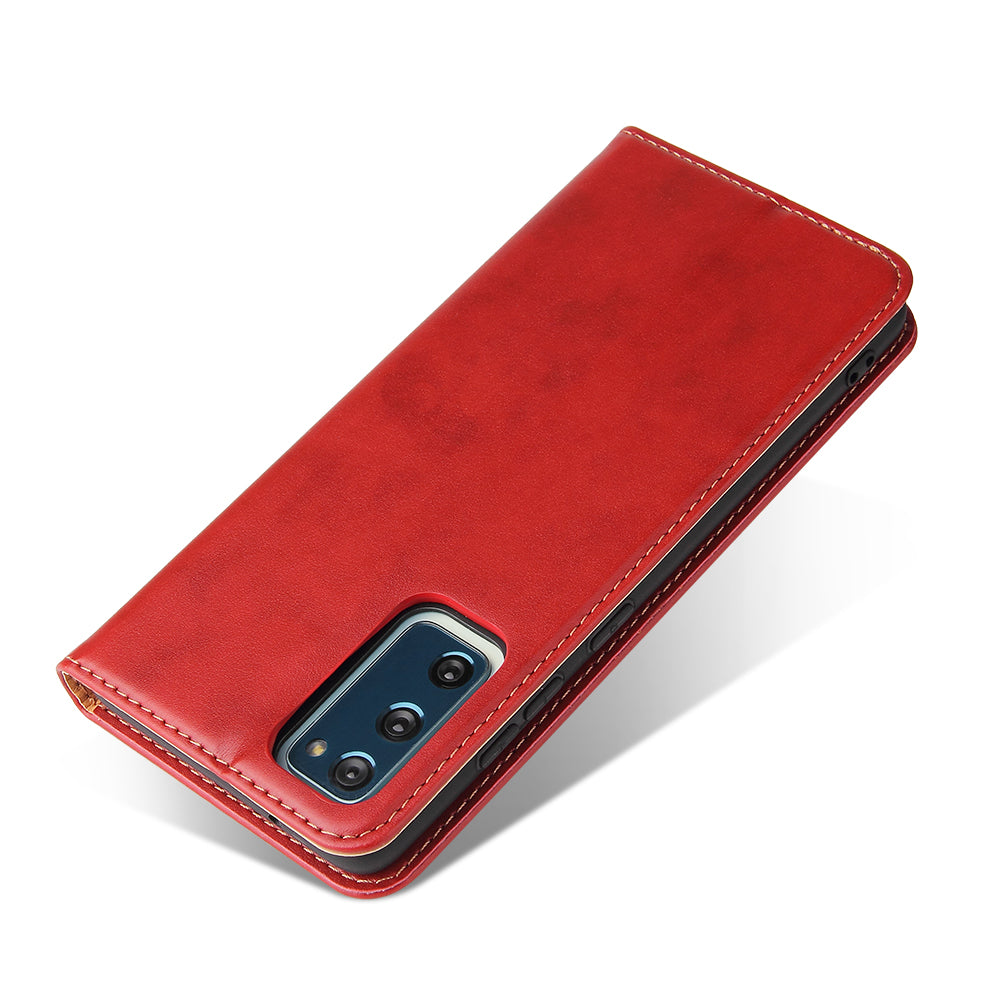 Wallet Stand PU Leather Auto-absorbed Phone Casing for Samsung Galaxy S20 FE/S20 Fan Edition/S20 FE 5G/S20 Fan Edition 5G/S20 Lite - Red