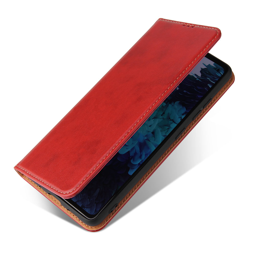 Wallet Stand PU Leather Auto-absorbed Phone Casing for Samsung Galaxy S20 FE/S20 Fan Edition/S20 FE 5G/S20 Fan Edition 5G/S20 Lite - Red