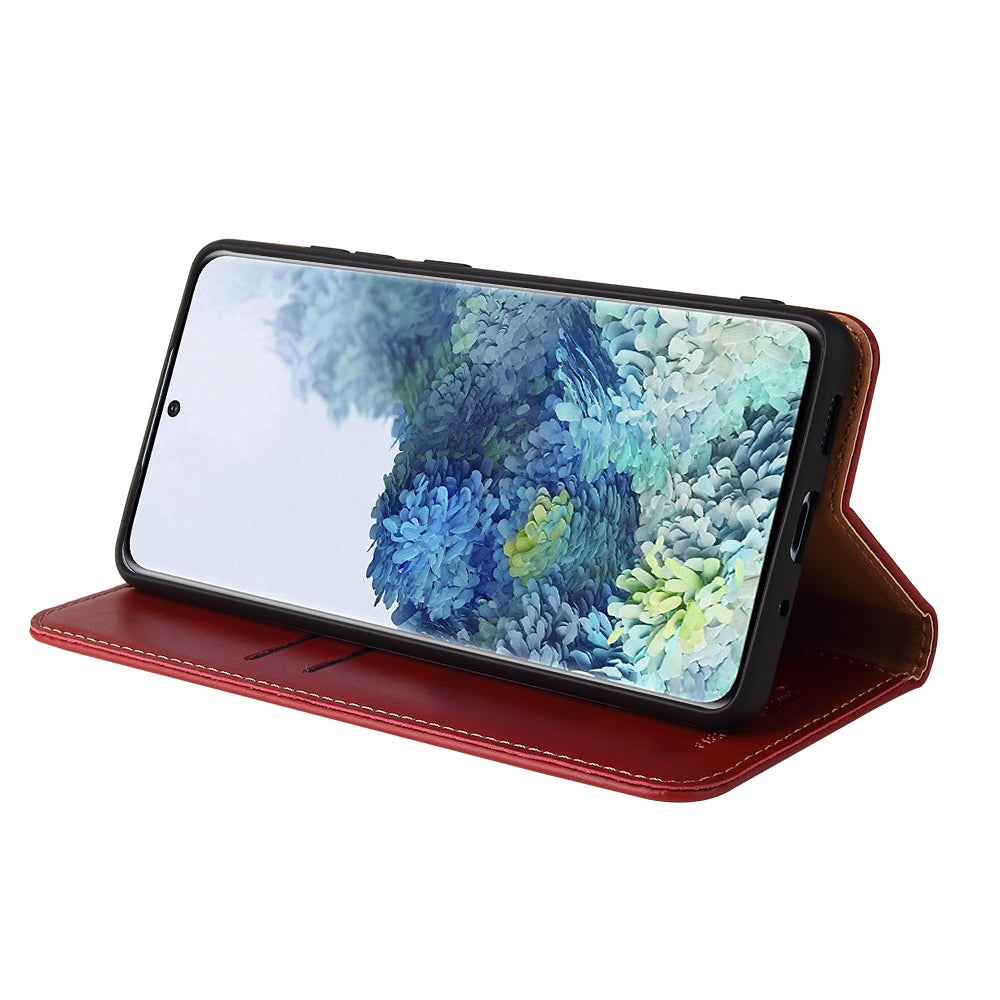 Wallet Stand PU Leather Auto-absorbed Phone Casing for Samsung Galaxy S20 FE/S20 Fan Edition/S20 FE 5G/S20 Fan Edition 5G/S20 Lite - Red