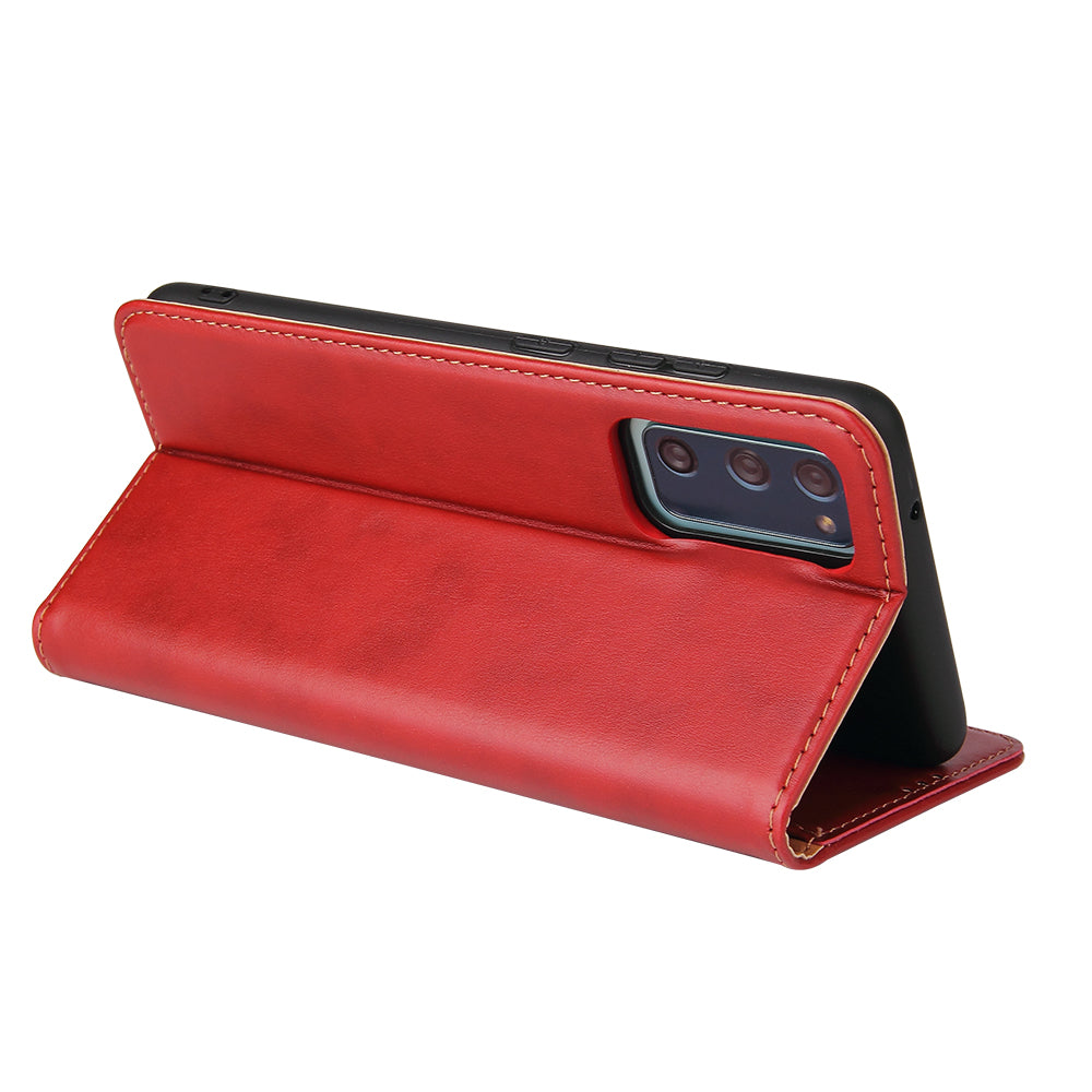 Wallet Stand PU Leather Auto-absorbed Phone Casing for Samsung Galaxy S20 FE/S20 Fan Edition/S20 FE 5G/S20 Fan Edition 5G/S20 Lite - Red