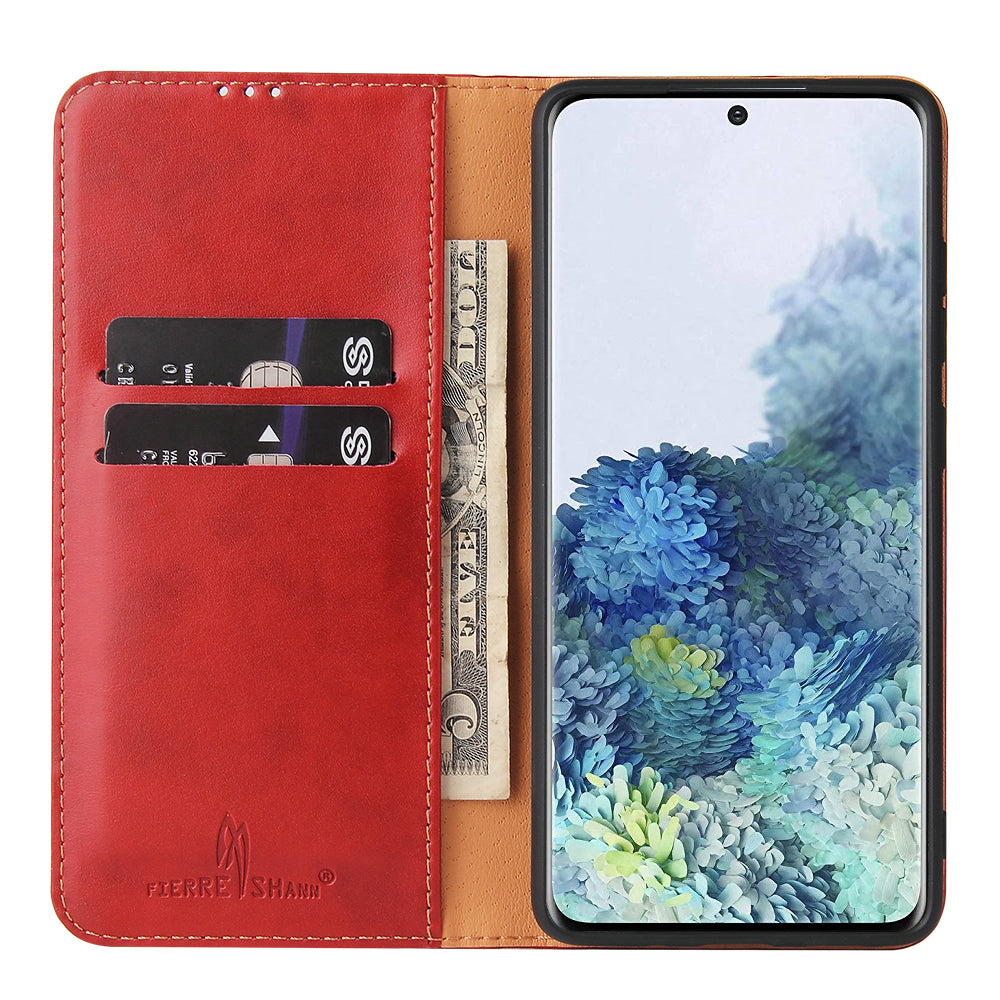 Wallet Stand PU Leather Auto-absorbed Phone Casing for Samsung Galaxy S20 FE/S20 Fan Edition/S20 FE 5G/S20 Fan Edition 5G/S20 Lite - Red