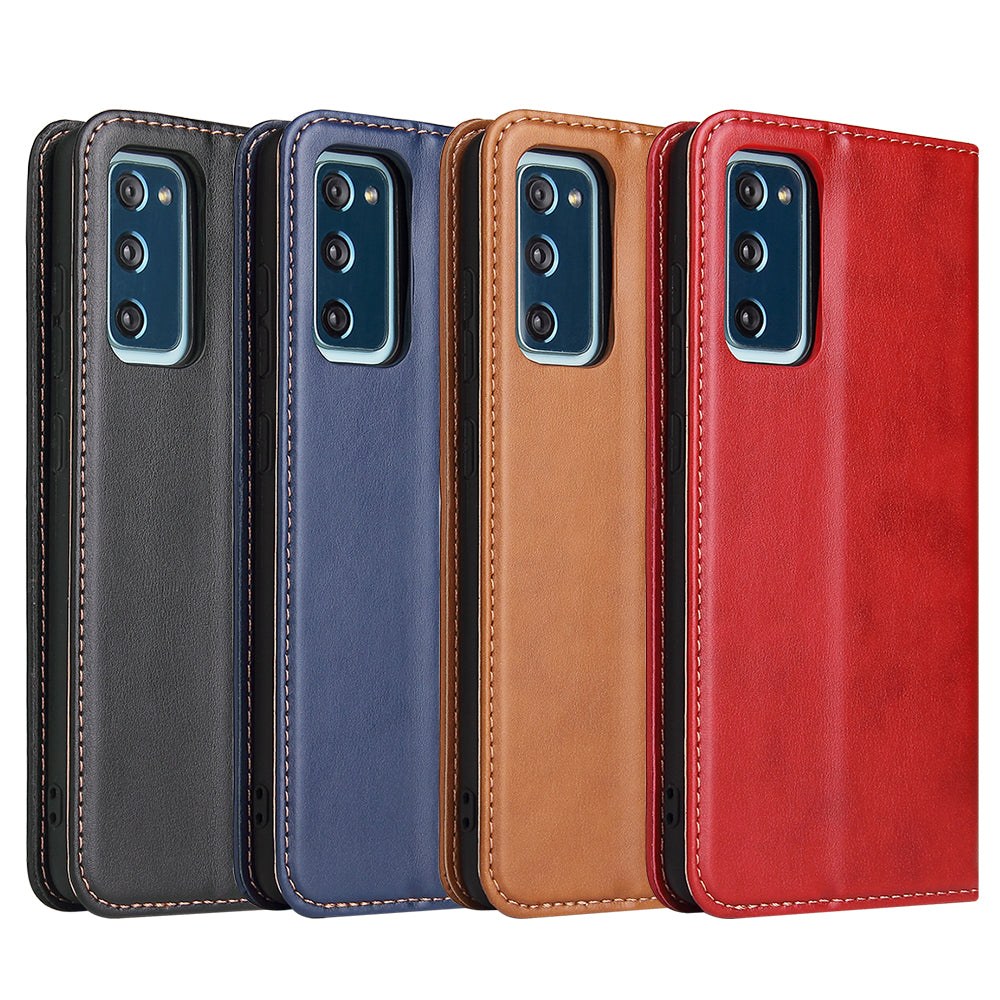 Wallet Stand PU Leather Auto-absorbed Phone Casing for Samsung Galaxy S20 FE/S20 Fan Edition/S20 FE 5G/S20 Fan Edition 5G/S20 Lite - Red