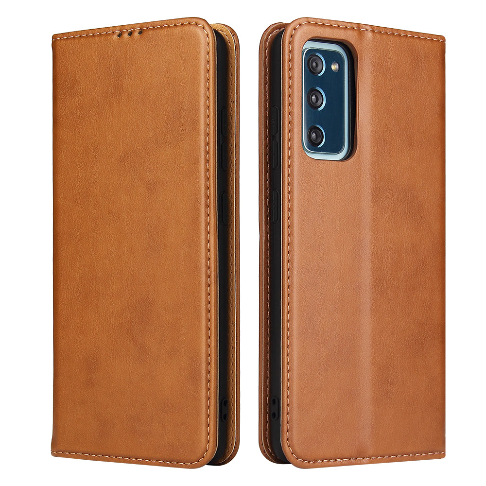 Wallet Stand PU Leather Auto-absorbed Phone Casing for Samsung Galaxy S20 FE/S20 Fan Edition/S20 FE 5G/S20 Fan Edition 5G/S20 Lite - Brown