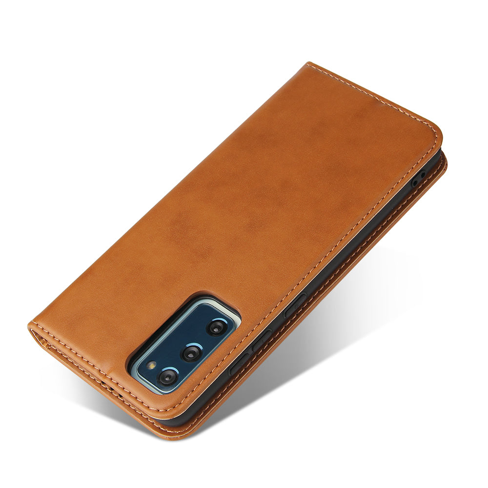 Wallet Stand PU Leather Auto-absorbed Phone Casing for Samsung Galaxy S20 FE/S20 Fan Edition/S20 FE 5G/S20 Fan Edition 5G/S20 Lite - Brown