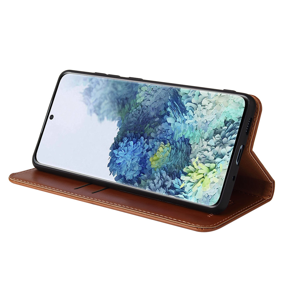 Wallet Stand PU Leather Auto-absorbed Phone Casing for Samsung Galaxy S20 FE/S20 Fan Edition/S20 FE 5G/S20 Fan Edition 5G/S20 Lite - Brown