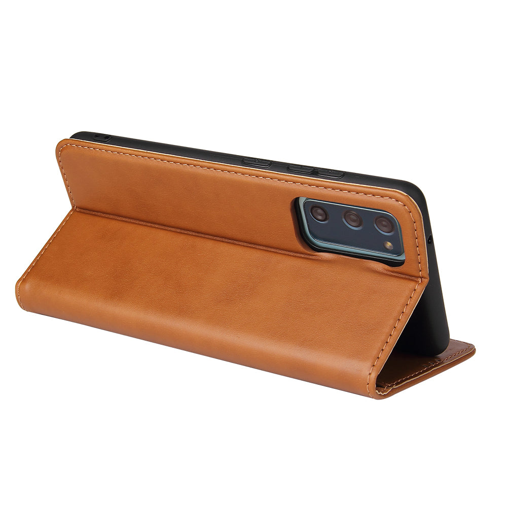 Wallet Stand PU Leather Auto-absorbed Phone Casing for Samsung Galaxy S20 FE/S20 Fan Edition/S20 FE 5G/S20 Fan Edition 5G/S20 Lite - Brown