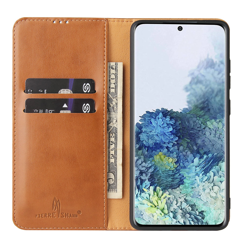 Wallet Stand PU Leather Auto-absorbed Phone Casing for Samsung Galaxy S20 FE/S20 Fan Edition/S20 FE 5G/S20 Fan Edition 5G/S20 Lite - Brown