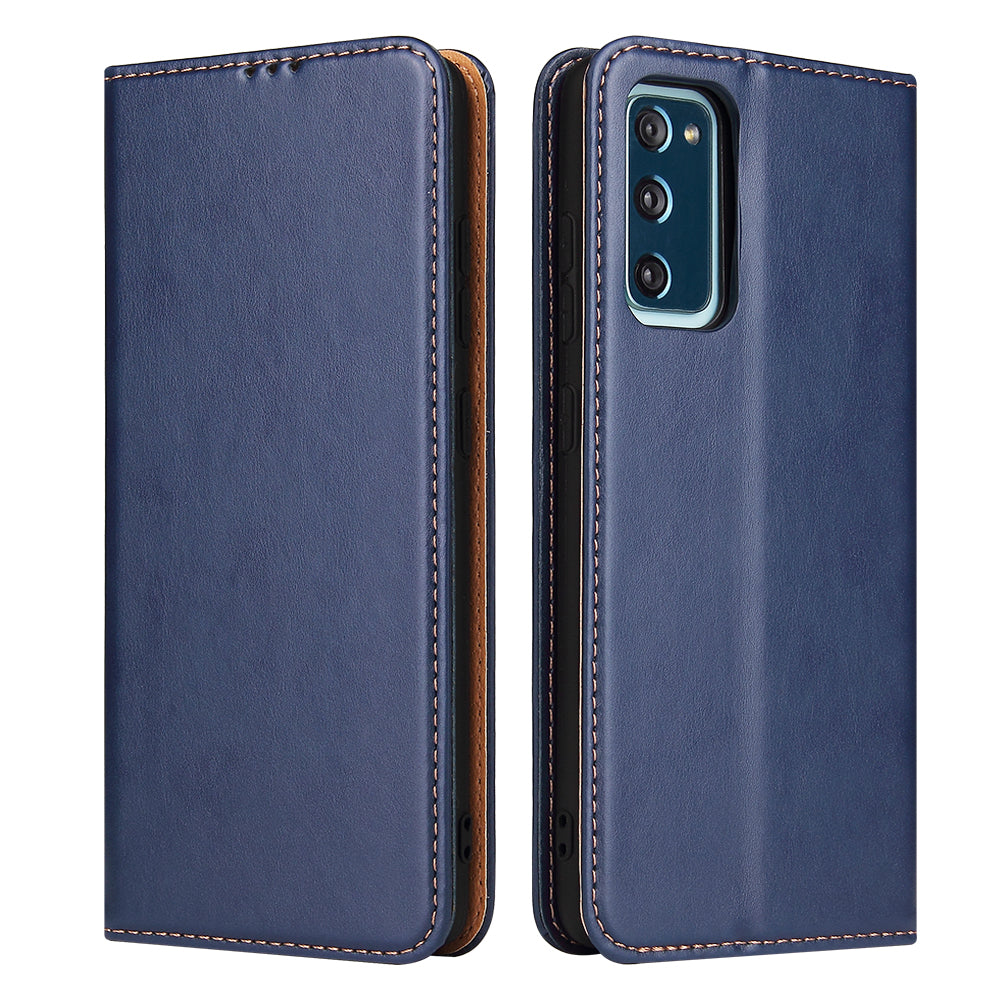 Wallet Stand PU Leather Auto-absorbed Phone Casing for Samsung Galaxy S20 FE/S20 Fan Edition/S20 FE 5G/S20 Fan Edition 5G/S20 Lite - Blue