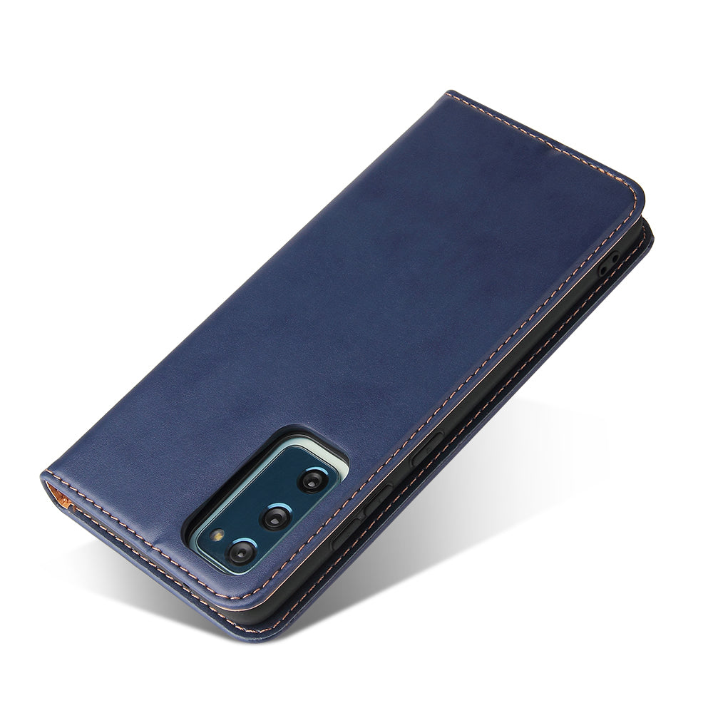 Wallet Stand PU Leather Auto-absorbed Phone Casing for Samsung Galaxy S20 FE/S20 Fan Edition/S20 FE 5G/S20 Fan Edition 5G/S20 Lite - Blue