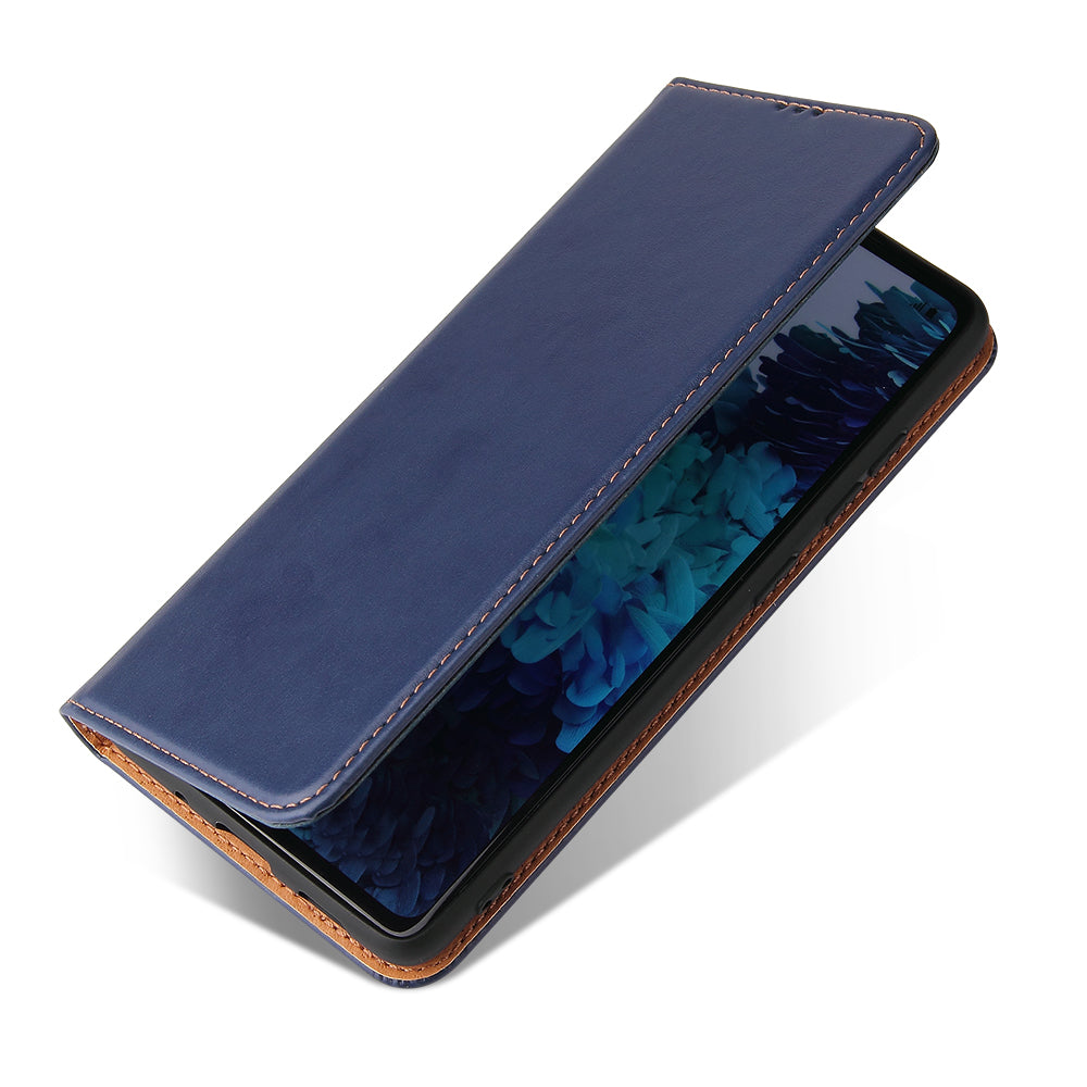 Wallet Stand PU Leather Auto-absorbed Phone Casing for Samsung Galaxy S20 FE/S20 Fan Edition/S20 FE 5G/S20 Fan Edition 5G/S20 Lite - Blue