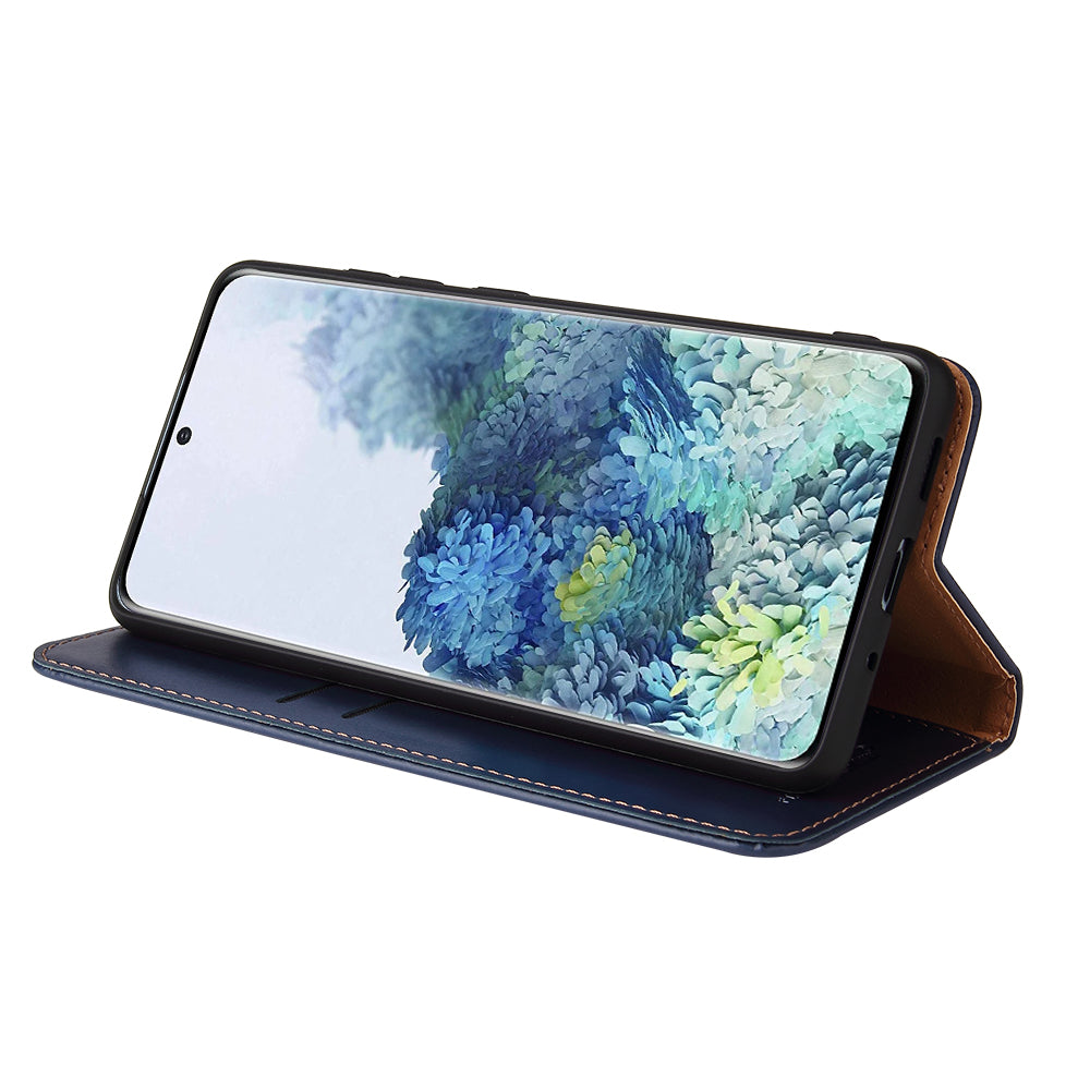 Wallet Stand PU Leather Auto-absorbed Phone Casing for Samsung Galaxy S20 FE/S20 Fan Edition/S20 FE 5G/S20 Fan Edition 5G/S20 Lite - Blue