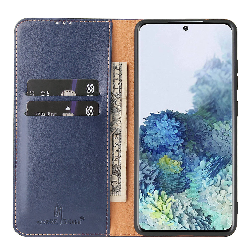 Wallet Stand PU Leather Auto-absorbed Phone Casing for Samsung Galaxy S20 FE/S20 Fan Edition/S20 FE 5G/S20 Fan Edition 5G/S20 Lite - Blue