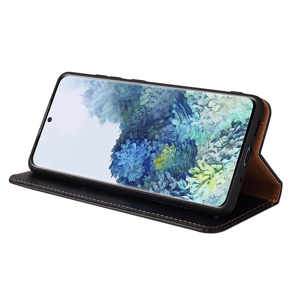 Wallet Stand PU Leather Auto-absorbed Phone Casing for Samsung Galaxy S20 FE/S20 Fan Edition/S20 FE 5G/S20 Fan Edition 5G/S20 Lite - Black