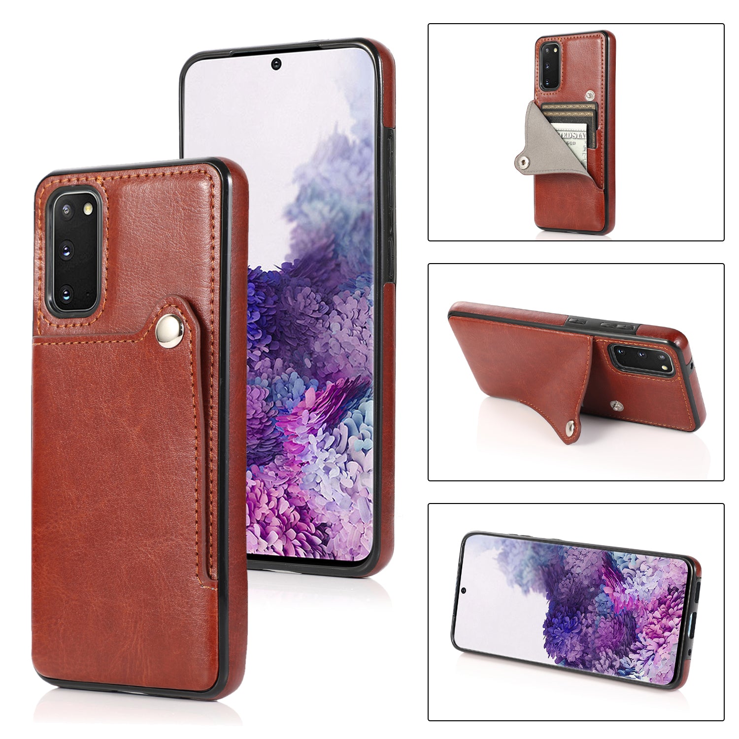 Kickstand Card Slots TPU + PU Leather Phone Protective Case for Samsung Galaxy S20 FE 4G/FE 5G/S20 Lite/S20 FE 2022  - Brown