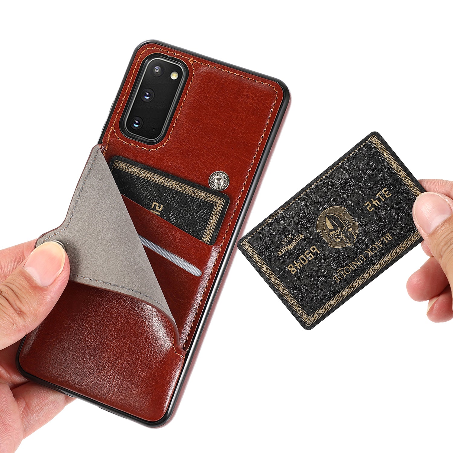 Kickstand Card Slots TPU + PU Leather Phone Protective Case for Samsung Galaxy S20 FE 4G/FE 5G/S20 Lite/S20 FE 2022  - Brown