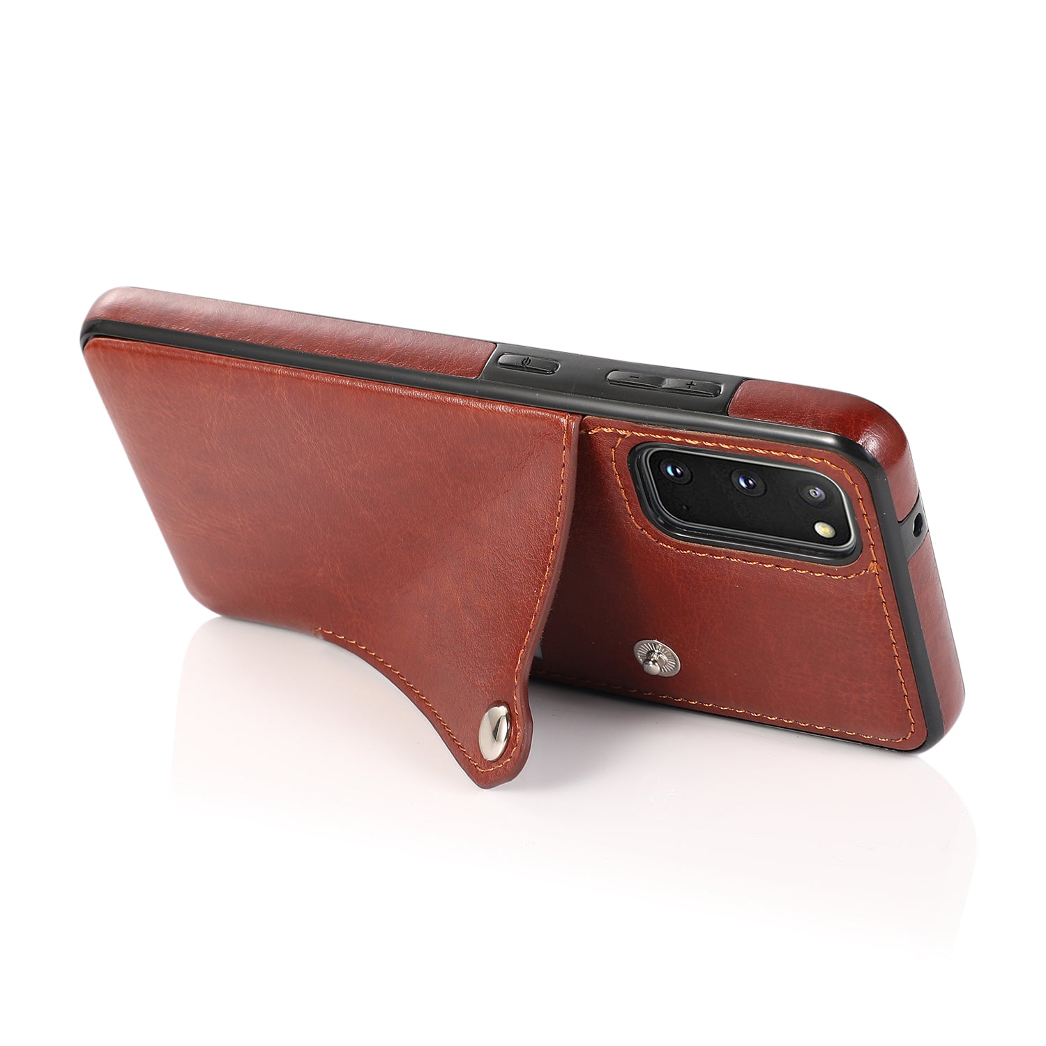 Kickstand Card Slots TPU + PU Leather Phone Protective Case for Samsung Galaxy S20 FE 4G/FE 5G/S20 Lite/S20 FE 2022  - Brown