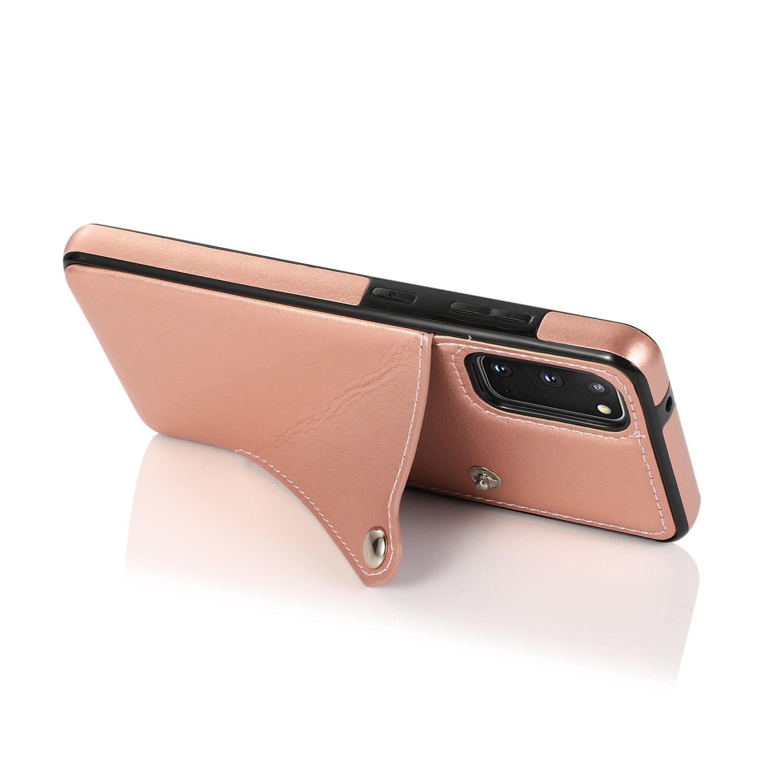 Kickstand Card Slots TPU + PU Leather Phone Protective Case for Samsung Galaxy S20 FE 4G/FE 5G/S20 Lite/S20 FE 2022  - Rose Gold