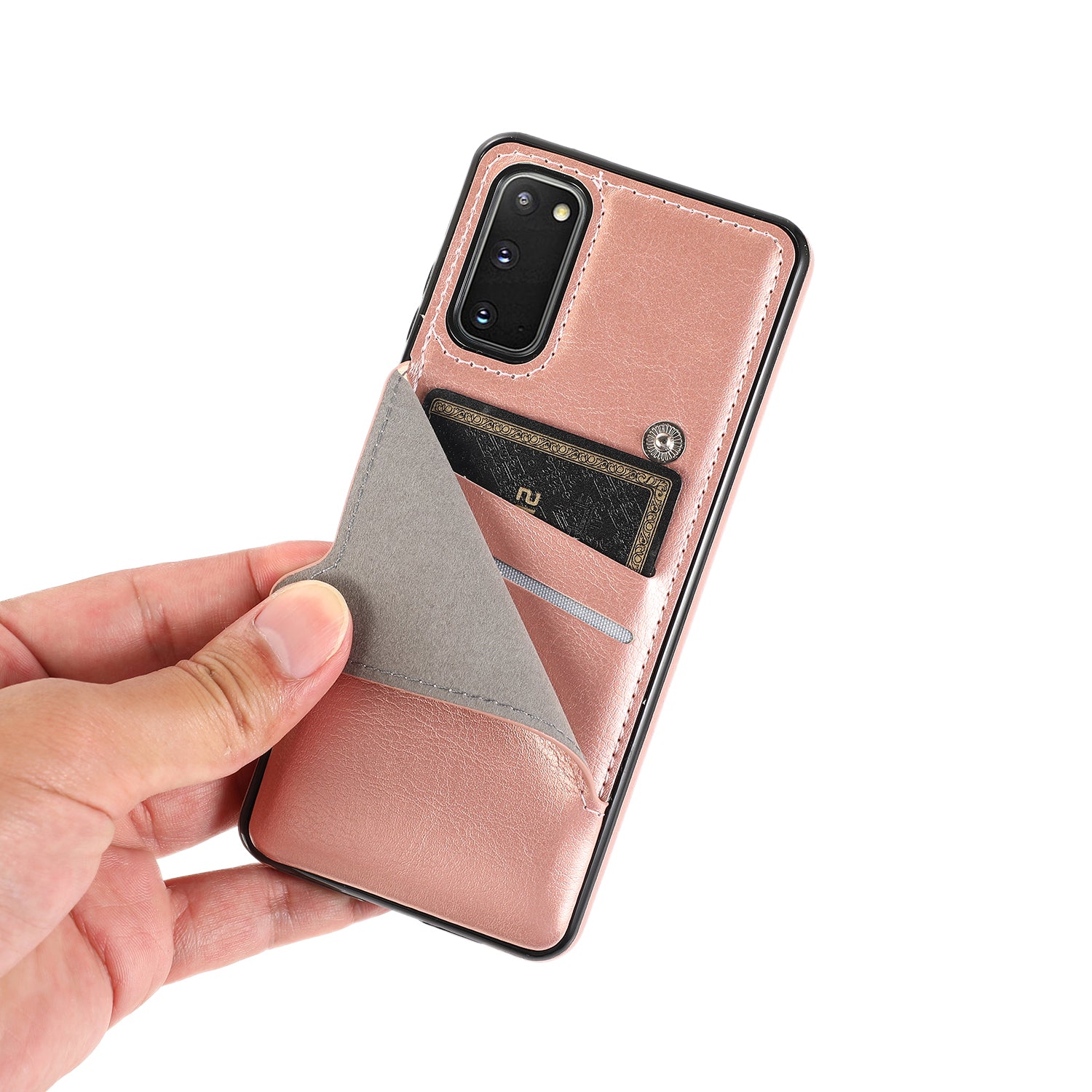 Kickstand Card Slots TPU + PU Leather Phone Protective Case for Samsung Galaxy S20 FE 4G/FE 5G/S20 Lite/S20 FE 2022  - Rose Gold