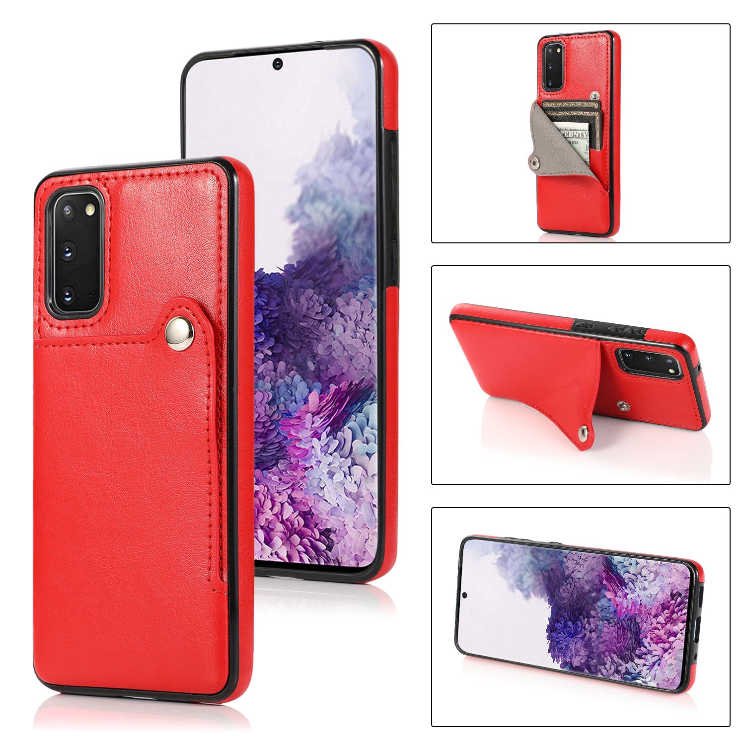 Kickstand Card Slots TPU + PU Leather Phone Protective Case for Samsung Galaxy S20 FE 4G/FE 5G/S20 Lite/S20 FE 2022  - Red