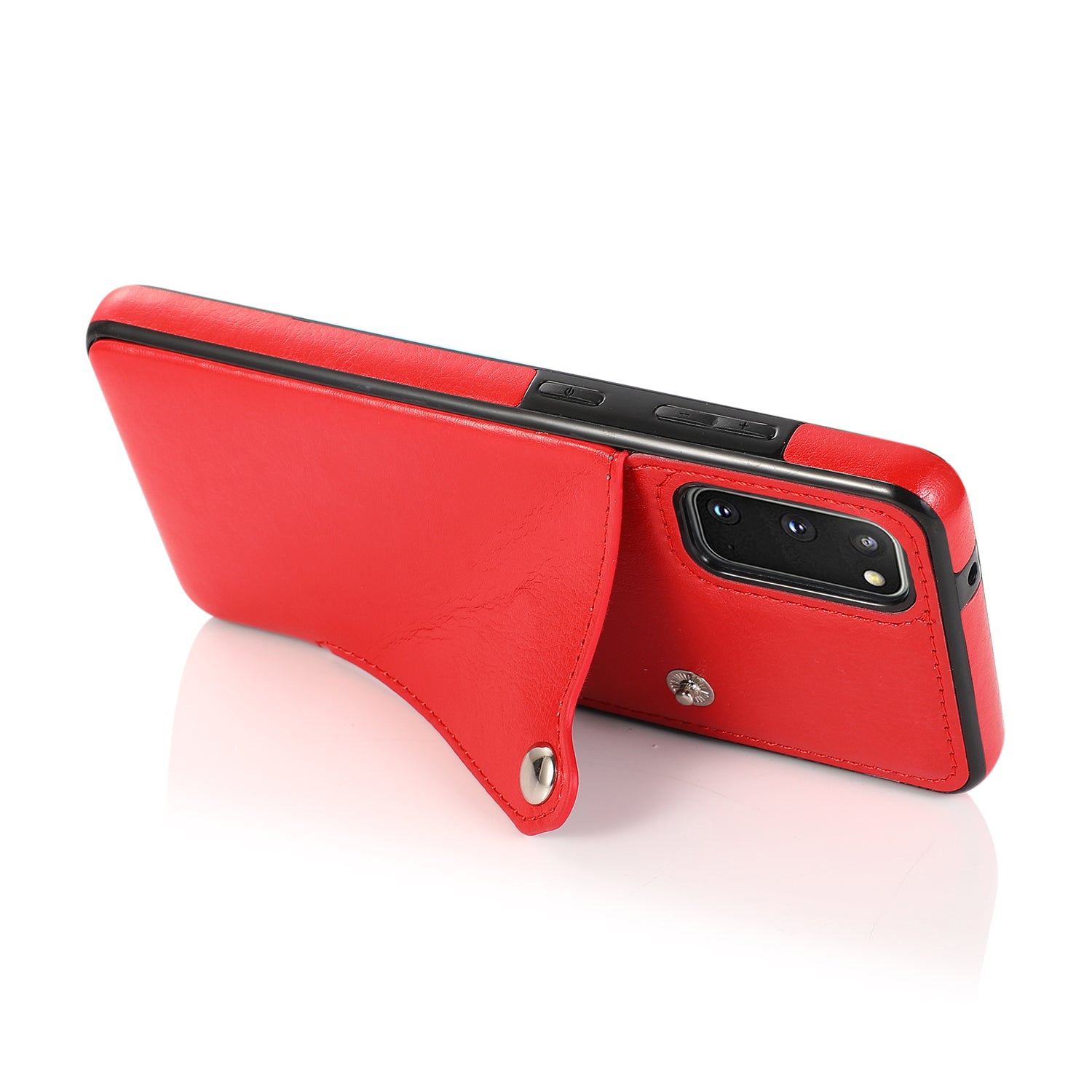 Kickstand Card Slots TPU + PU Leather Phone Protective Case for Samsung Galaxy S20 FE 4G/FE 5G/S20 Lite/S20 FE 2022  - Red