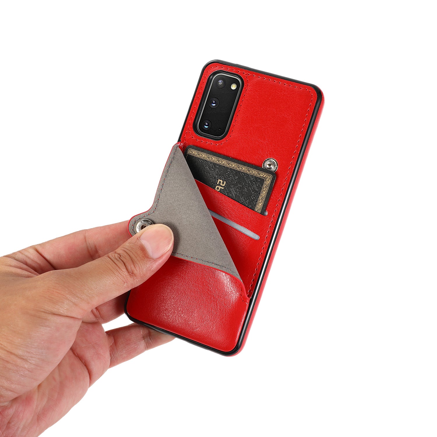 Kickstand Card Slots TPU + PU Leather Phone Protective Case for Samsung Galaxy S20 FE 4G/FE 5G/S20 Lite/S20 FE 2022  - Red