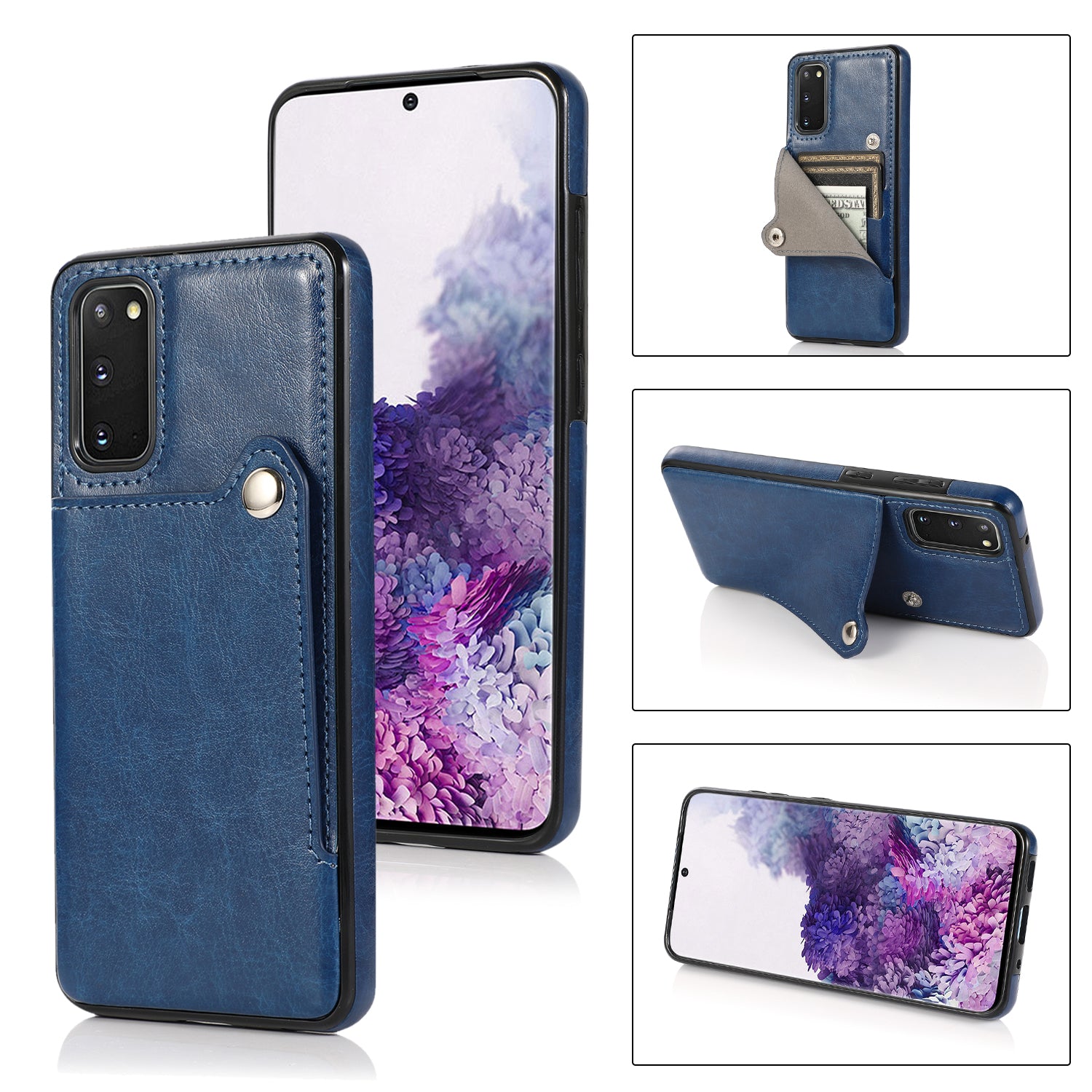 Kickstand Card Slots TPU + PU Leather Phone Protective Case for Samsung Galaxy S20 FE 4G/FE 5G/S20 Lite/S20 FE 2022  - Blue