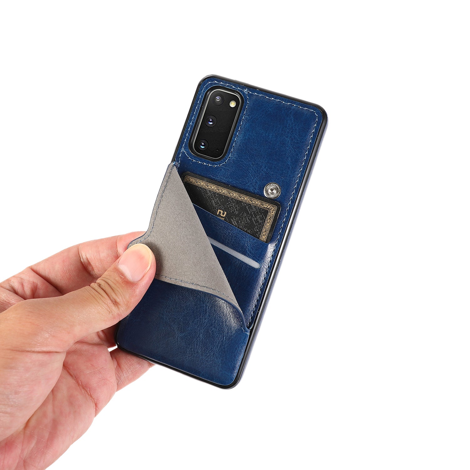 Kickstand Card Slots TPU + PU Leather Phone Protective Case for Samsung Galaxy S20 FE 4G/FE 5G/S20 Lite/S20 FE 2022  - Blue