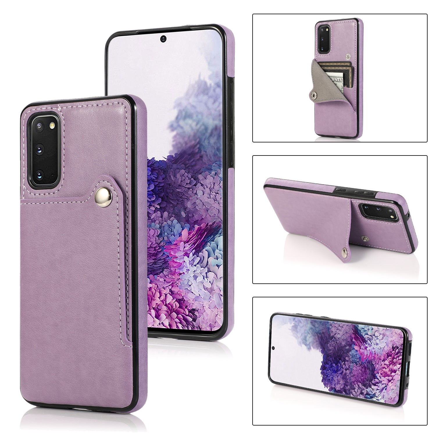 Kickstand Card Slots TPU + PU Leather Phone Protective Case for Samsung Galaxy S20 FE 4G/FE 5G/S20 Lite/S20 FE 2022  - Purple