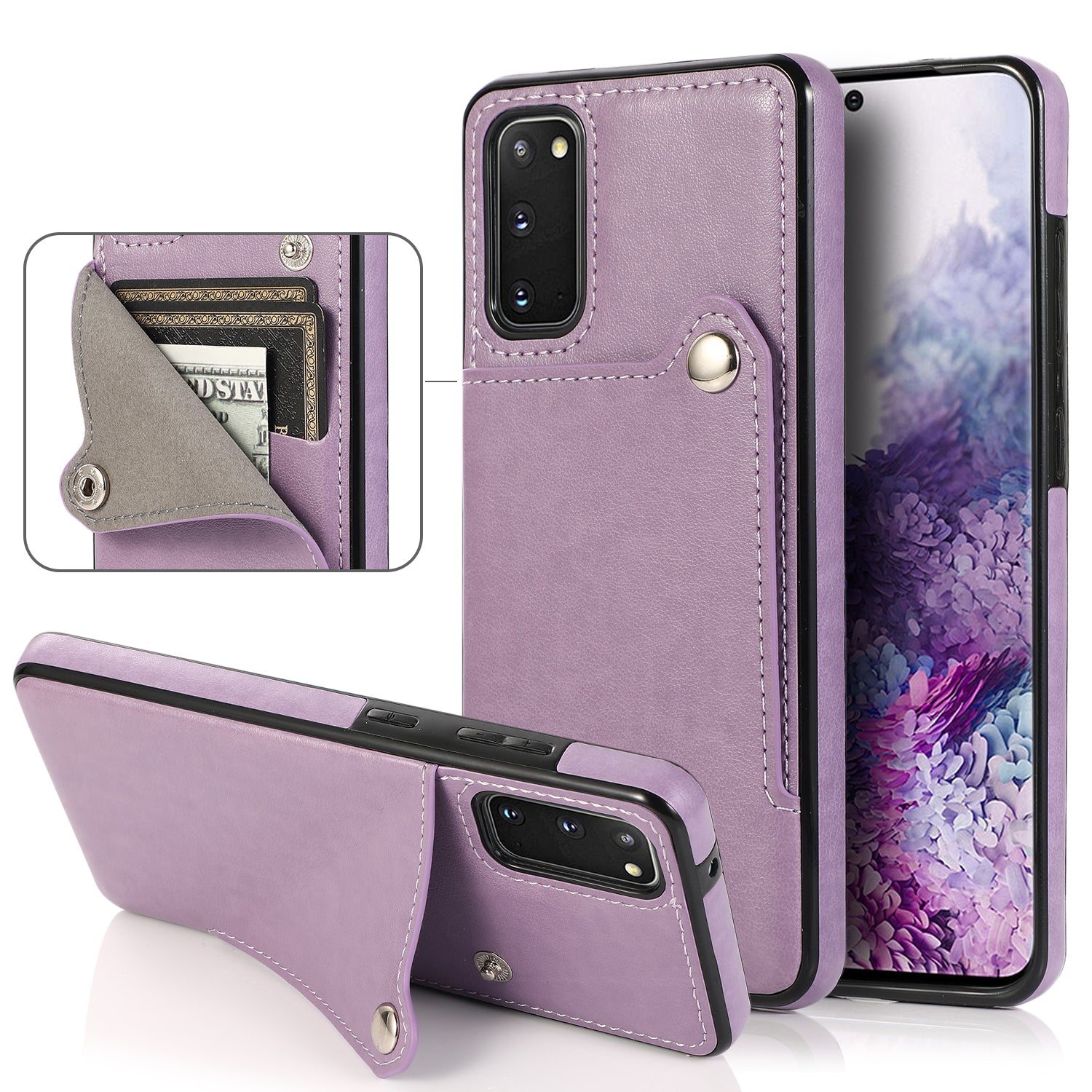 Kickstand Card Slots TPU + PU Leather Phone Protective Case for Samsung Galaxy S20 FE 4G/FE 5G/S20 Lite/S20 FE 2022  - Purple