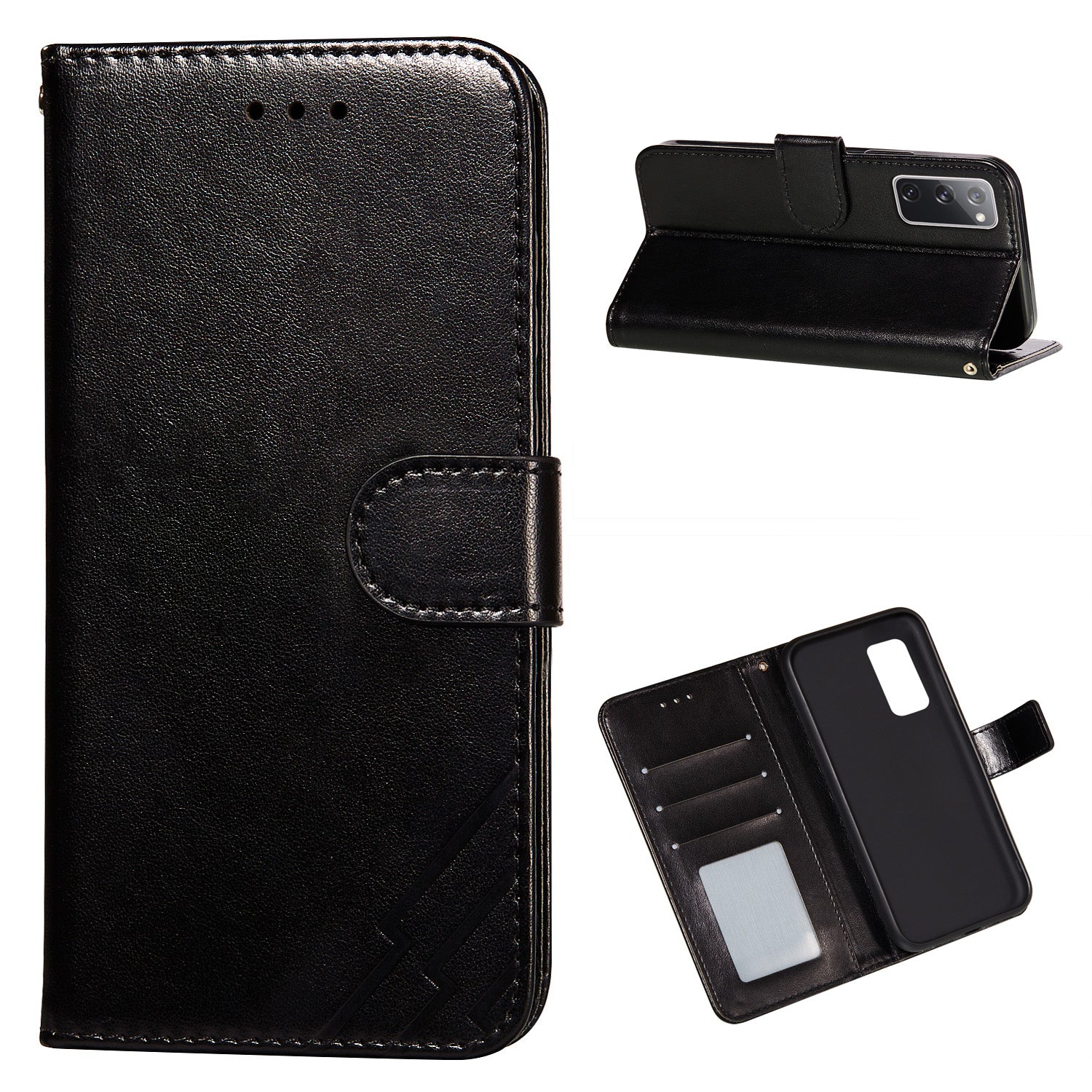 Wallet Stand Leather Phone Cover Case with Stripes Imprinting for Samsung Galaxy S20 FE 4G/FE 5G/S20 Lite/S20 FE 2022 - Black