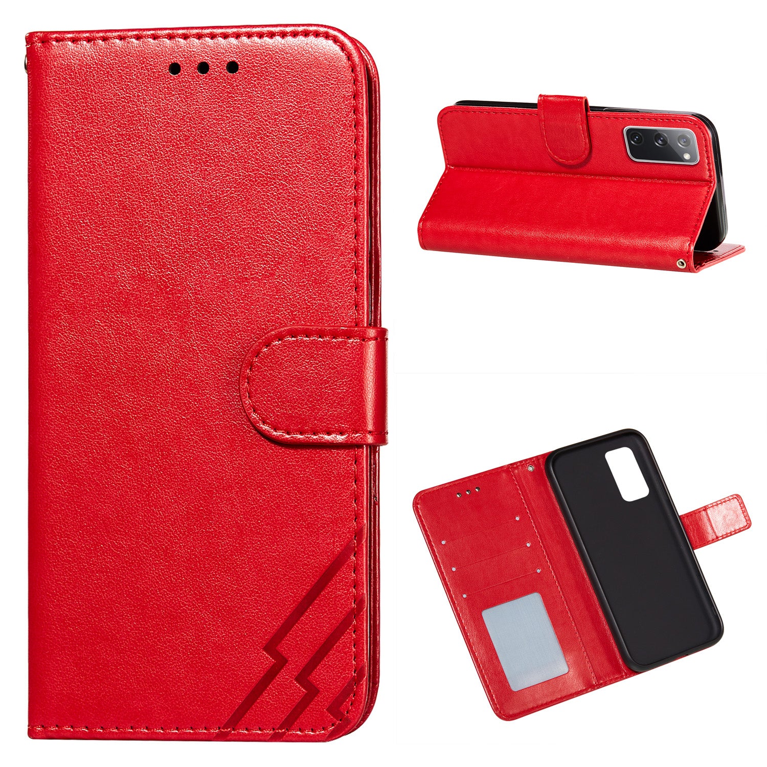 Wallet Stand Leather Phone Cover Case with Stripes Imprinting for Samsung Galaxy S20 FE 4G/FE 5G/S20 Lite/S20 FE 2022 - Red