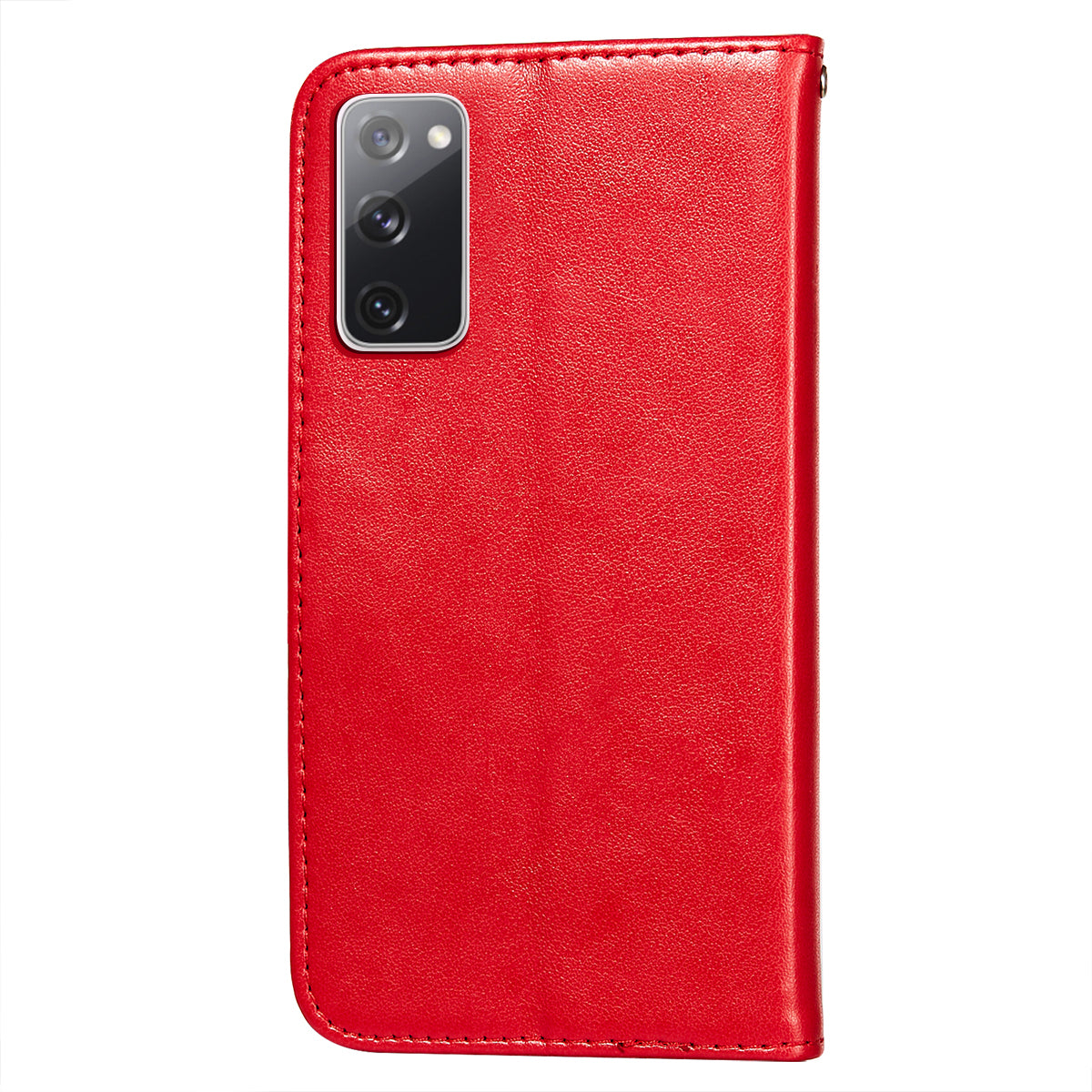 Wallet Stand Leather Phone Cover Case with Stripes Imprinting for Samsung Galaxy S20 FE 4G/FE 5G/S20 Lite/S20 FE 2022 - Red