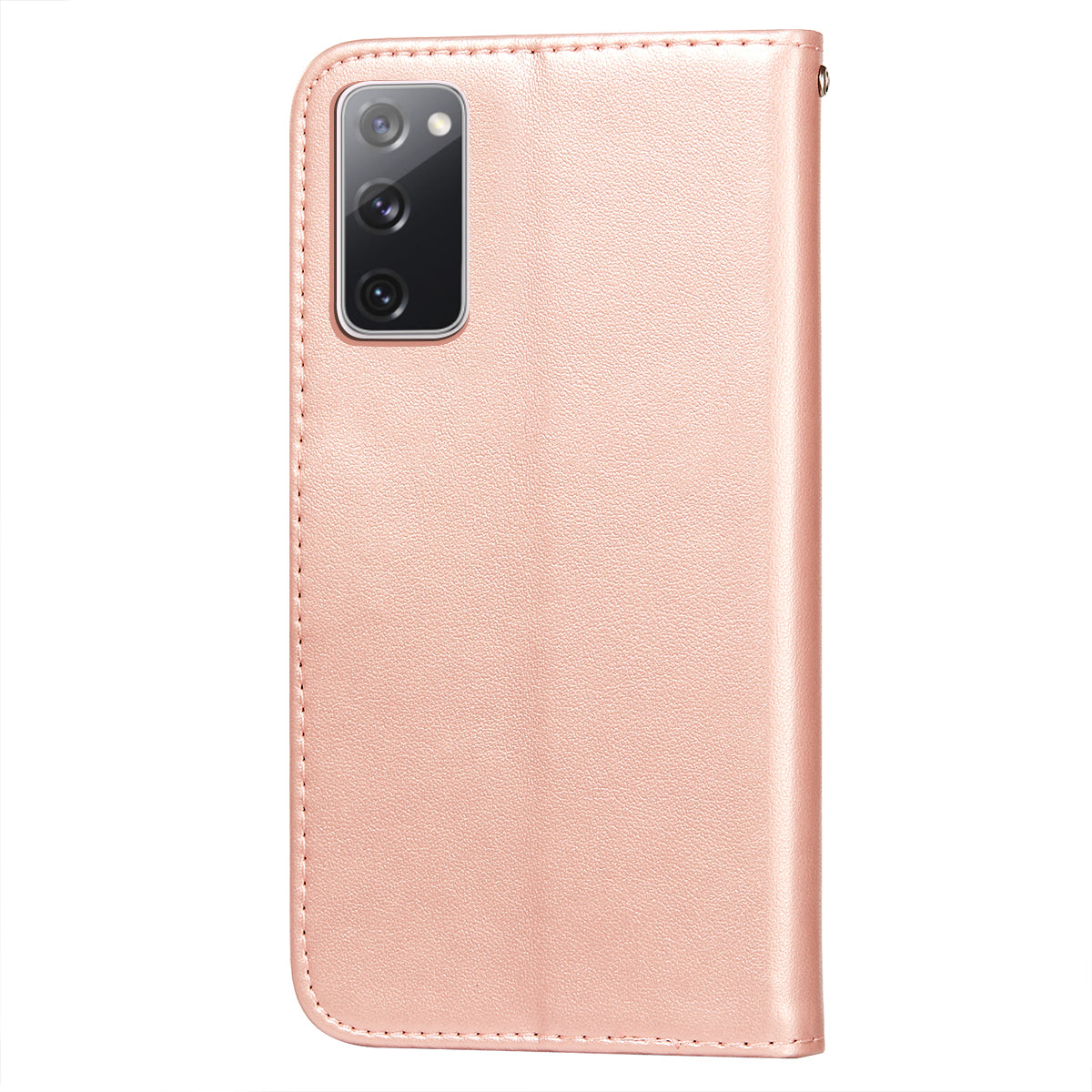 Wallet Stand Leather Phone Cover Case with Stripes Imprinting for Samsung Galaxy S20 FE 4G/FE 5G/S20 Lite/S20 FE 2022 - Rose Gold