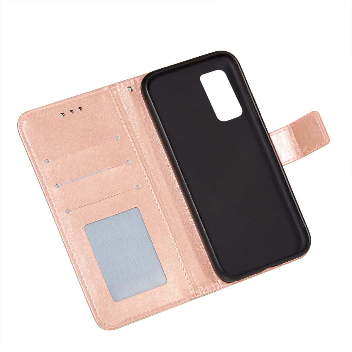 Wallet Stand Leather Phone Cover Case with Stripes Imprinting for Samsung Galaxy S20 FE 4G/FE 5G/S20 Lite/S20 FE 2022 - Rose Gold