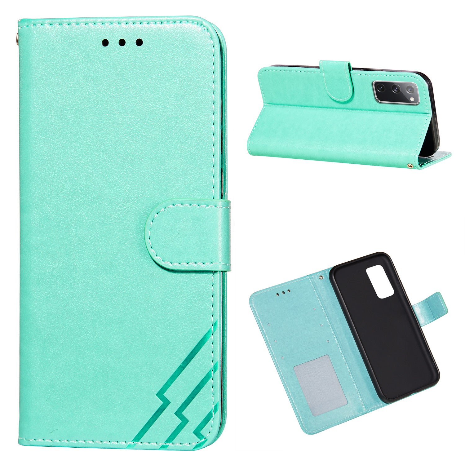 Wallet Stand Leather Phone Cover Case with Stripes Imprinting for Samsung Galaxy S20 FE 4G/FE 5G/S20 Lite/S20 FE 2022 - Green