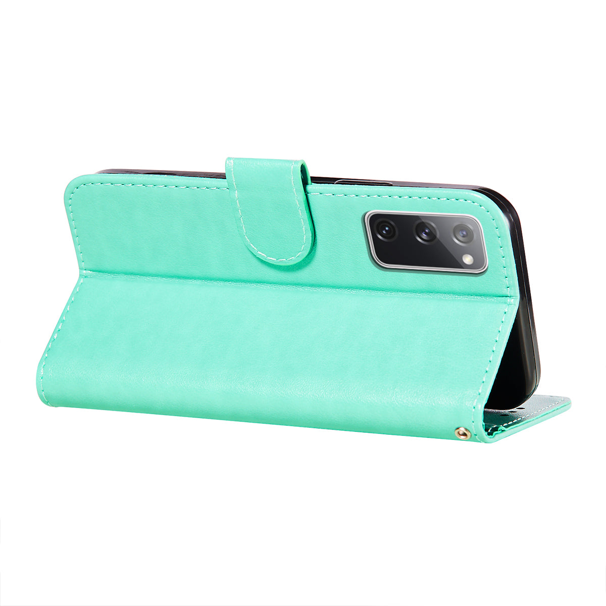 Wallet Stand Leather Phone Cover Case with Stripes Imprinting for Samsung Galaxy S20 FE 4G/FE 5G/S20 Lite/S20 FE 2022 - Green