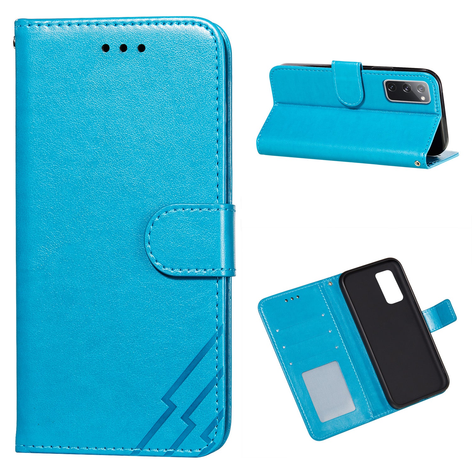 Wallet Stand Leather Phone Cover Case with Stripes Imprinting for Samsung Galaxy S20 FE 4G/FE 5G/S20 Lite/S20 FE 2022 - Blue