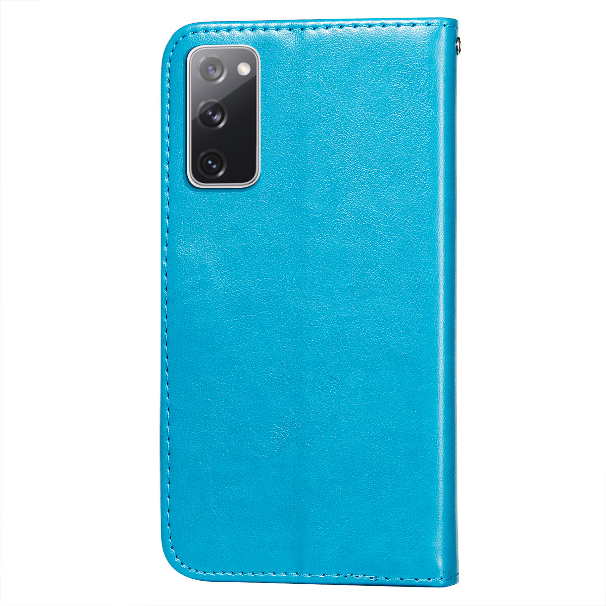 Wallet Stand Leather Phone Cover Case with Stripes Imprinting for Samsung Galaxy S20 FE 4G/FE 5G/S20 Lite/S20 FE 2022 - Blue