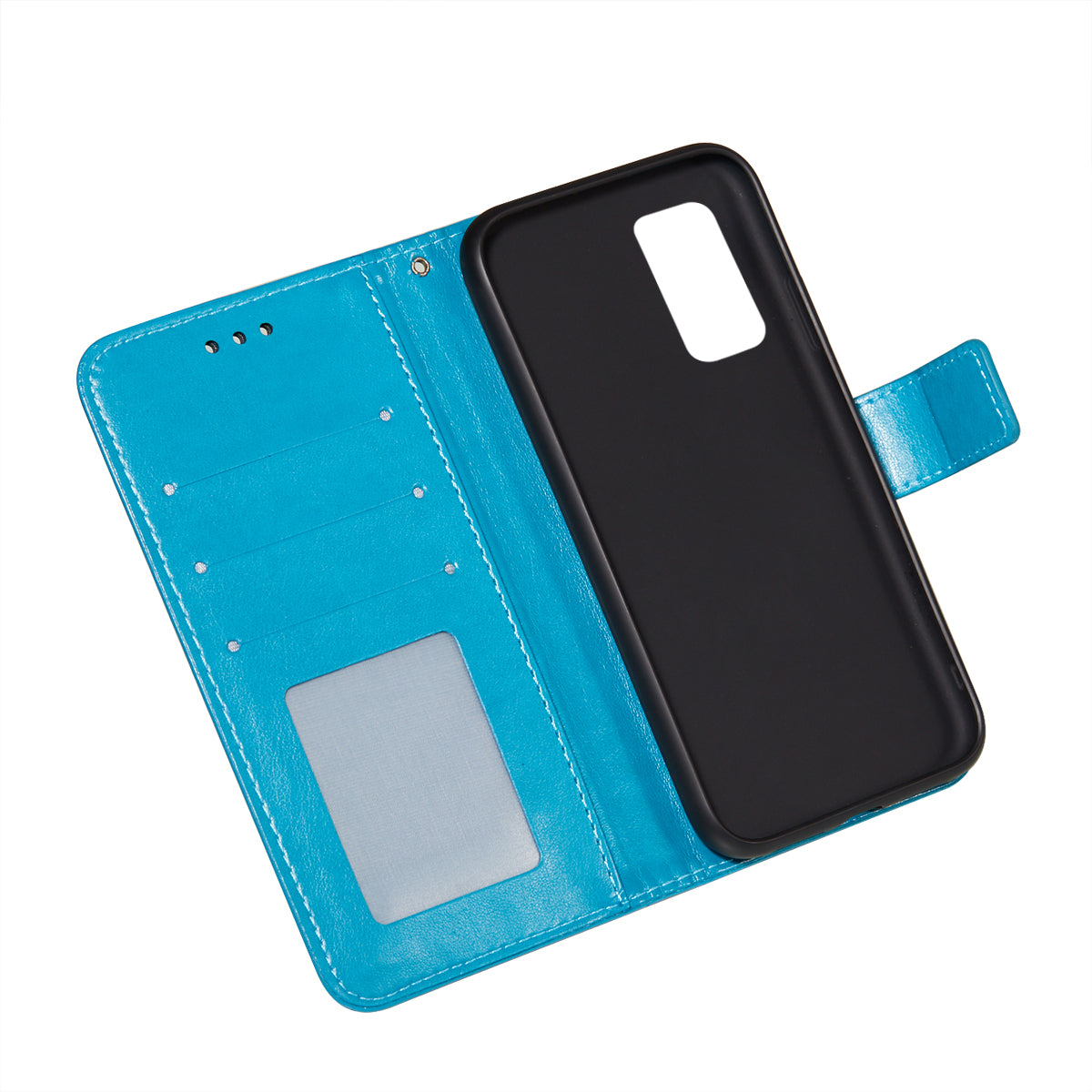 Wallet Stand Leather Phone Cover Case with Stripes Imprinting for Samsung Galaxy S20 FE 4G/FE 5G/S20 Lite/S20 FE 2022 - Blue