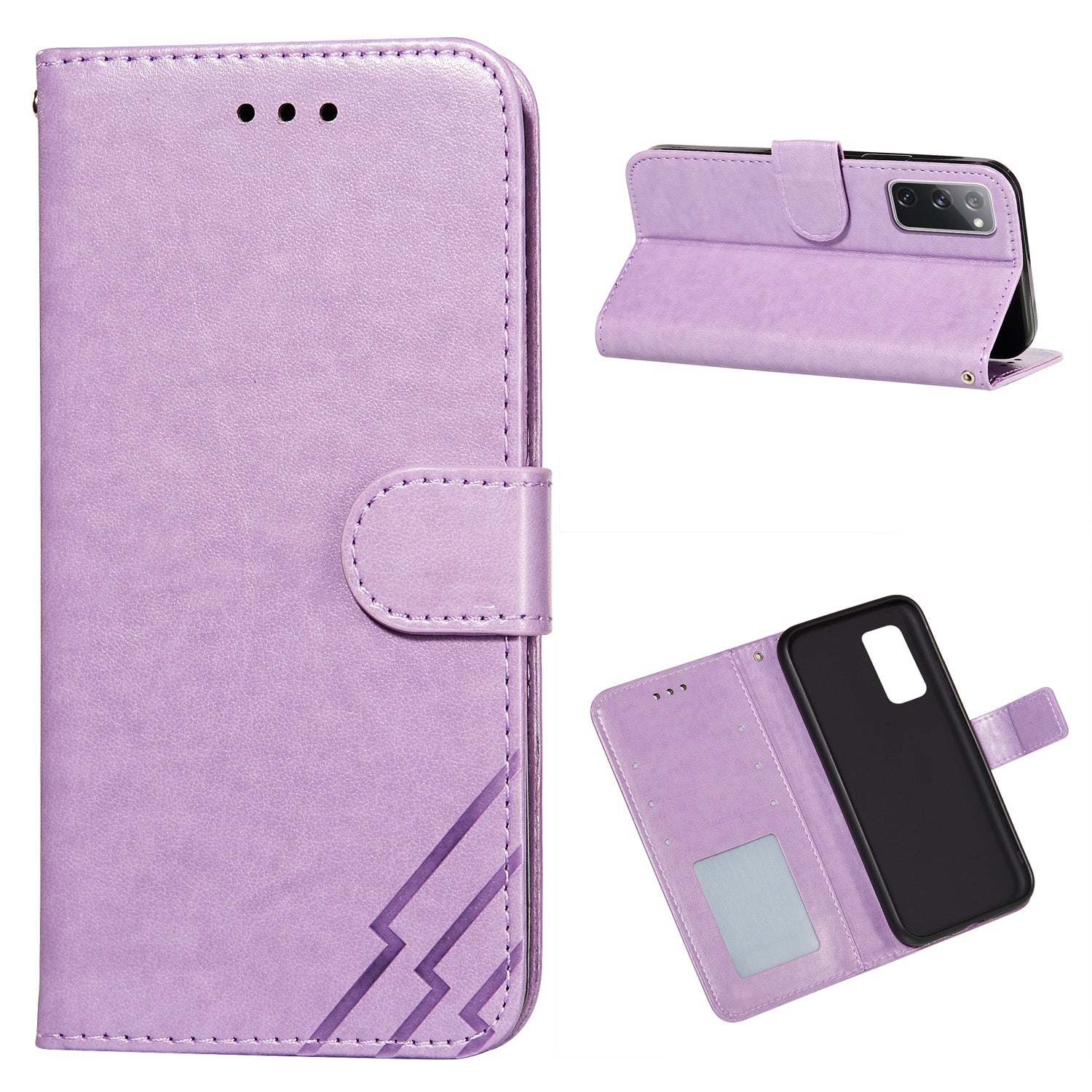 Wallet Stand Leather Phone Cover Case with Stripes Imprinting for Samsung Galaxy S20 FE 4G/FE 5G/S20 Lite/S20 FE 2022 - Purple