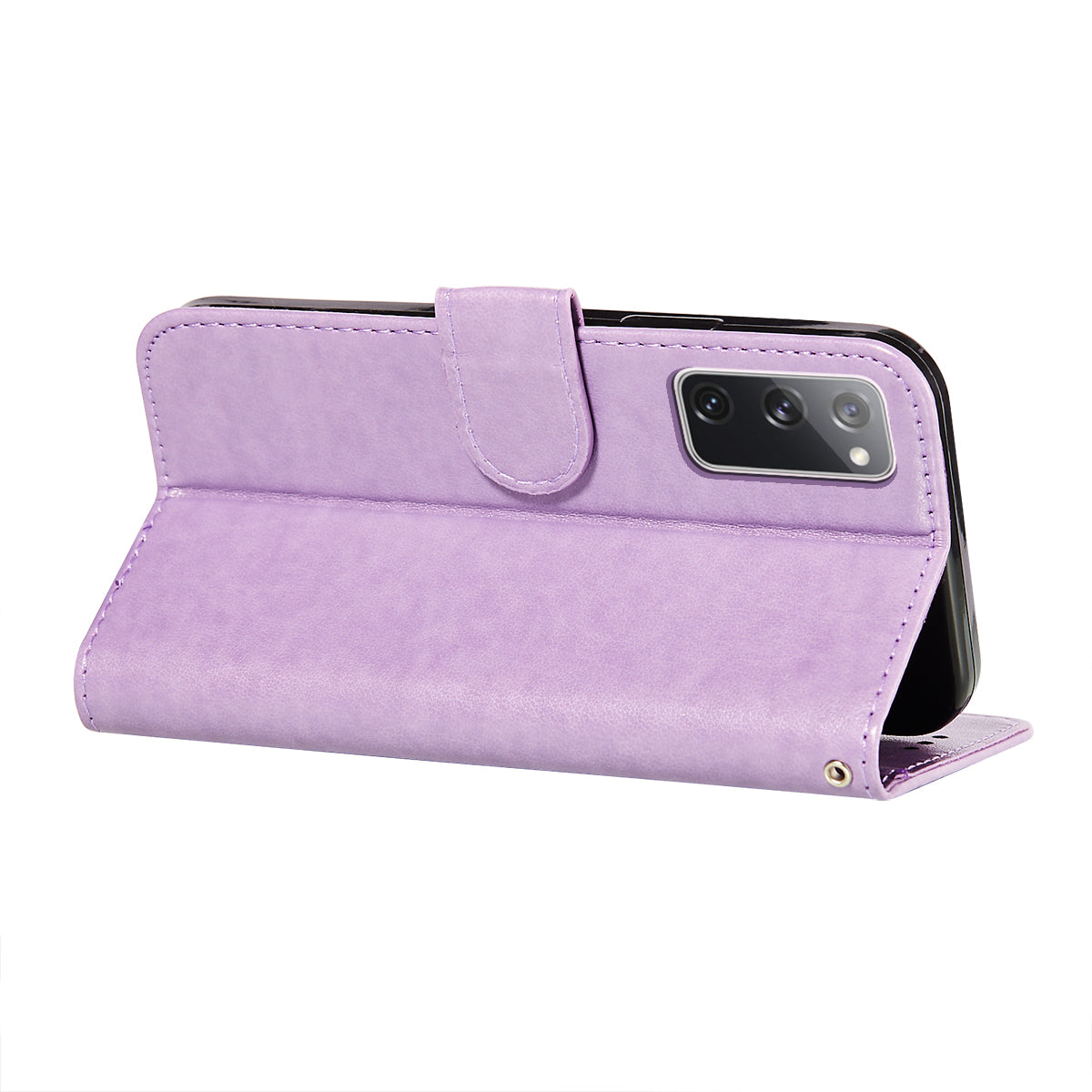 Wallet Stand Leather Phone Cover Case with Stripes Imprinting for Samsung Galaxy S20 FE 4G/FE 5G/S20 Lite/S20 FE 2022 - Purple